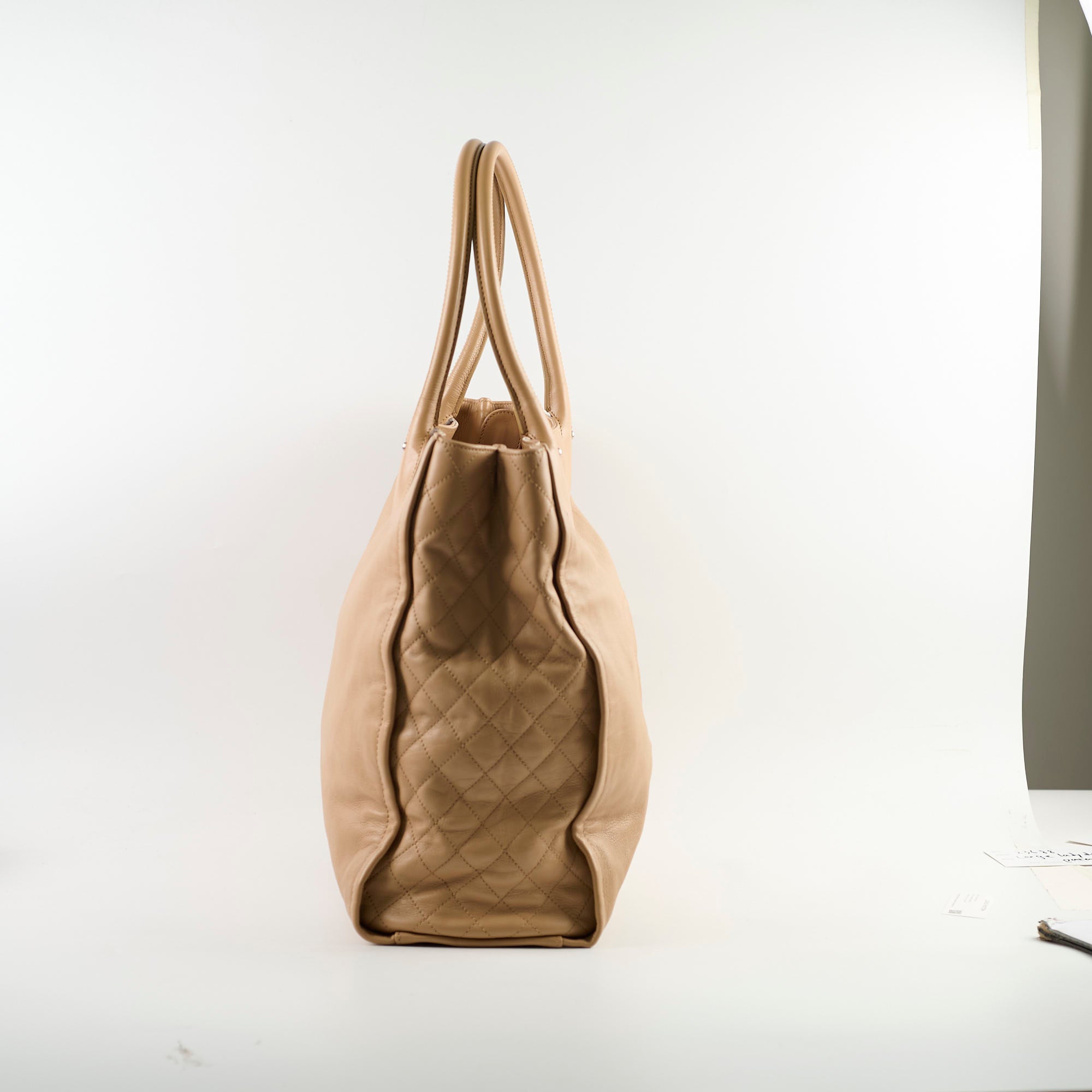Chanel Beige CC Logo Leather Tote Bag for Women - Luxury Designer Handbag for Work, Travel & Everyday Use