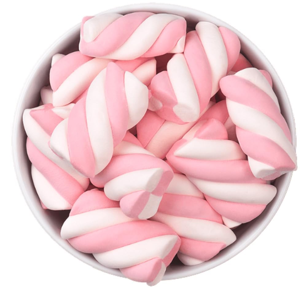 Hampton Candy Company Pink & White Marshmallow Twists - 8.8 Oz Bulk Bag | Soft Pink Candy for Baking, Party Favors & Hot Cocoa Toppings