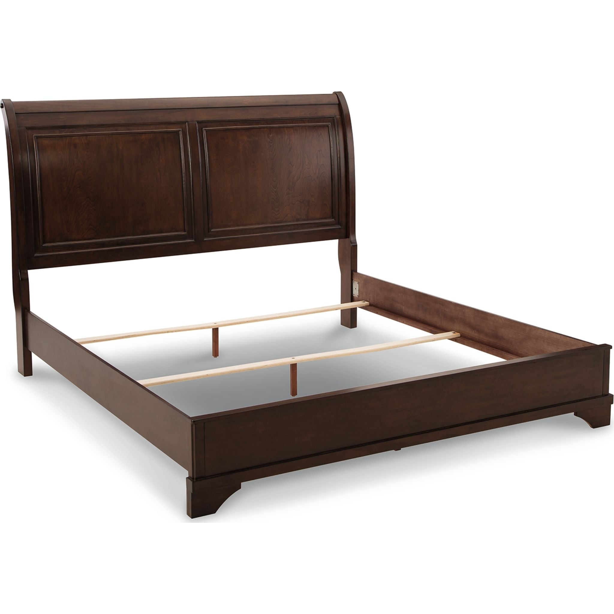 Brookbauer King Sleigh Bed Frame - Rustic Brown Solid Wood Bedroom Furniture for Master Bedroom & Guest Room