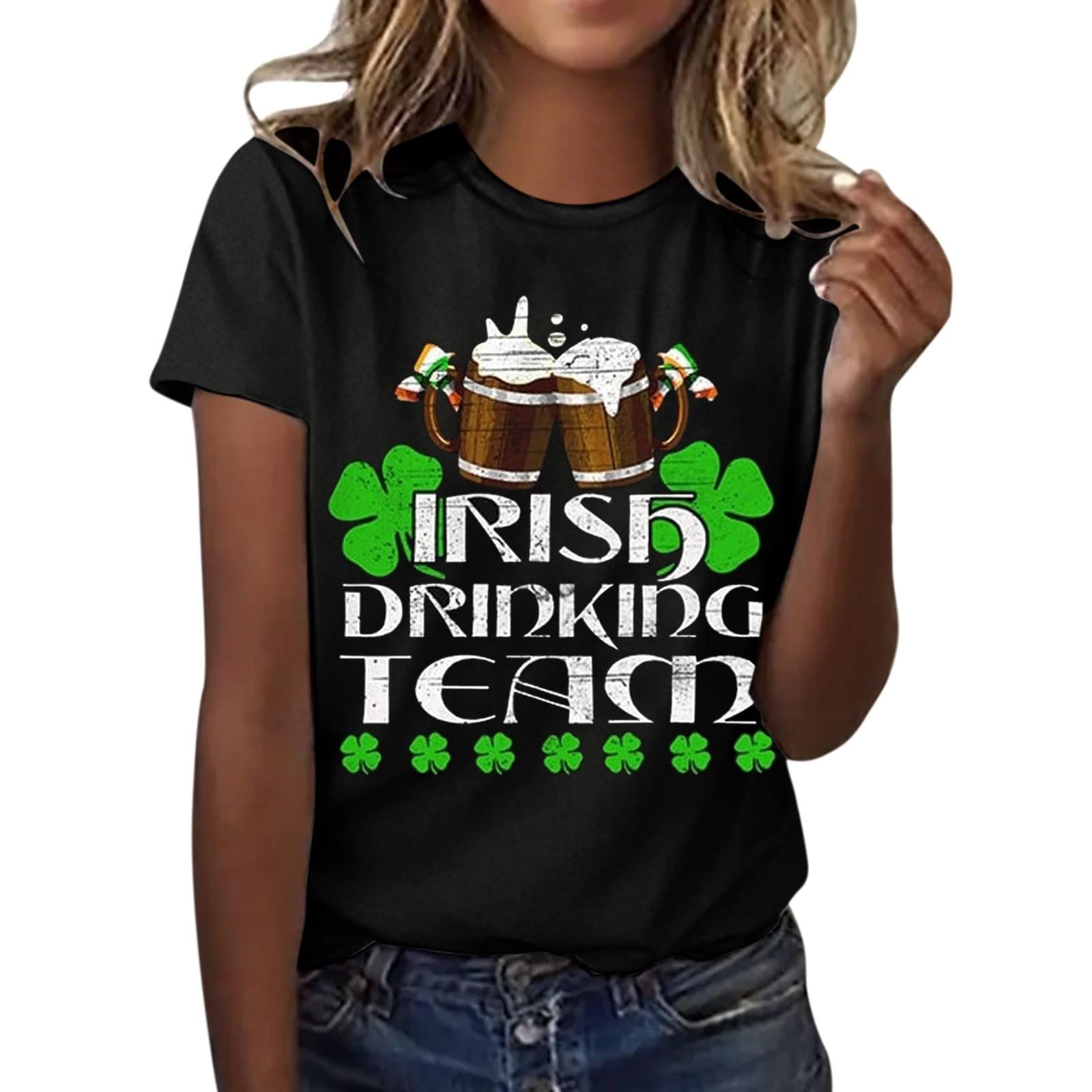 Women's St. Patrick's Day Graphic T-Shirt - Short Sleeve Casual Round Neck Top with Letter Print - Perfect for Irish Festivals, Pub Crawls & Holiday Parties (White)