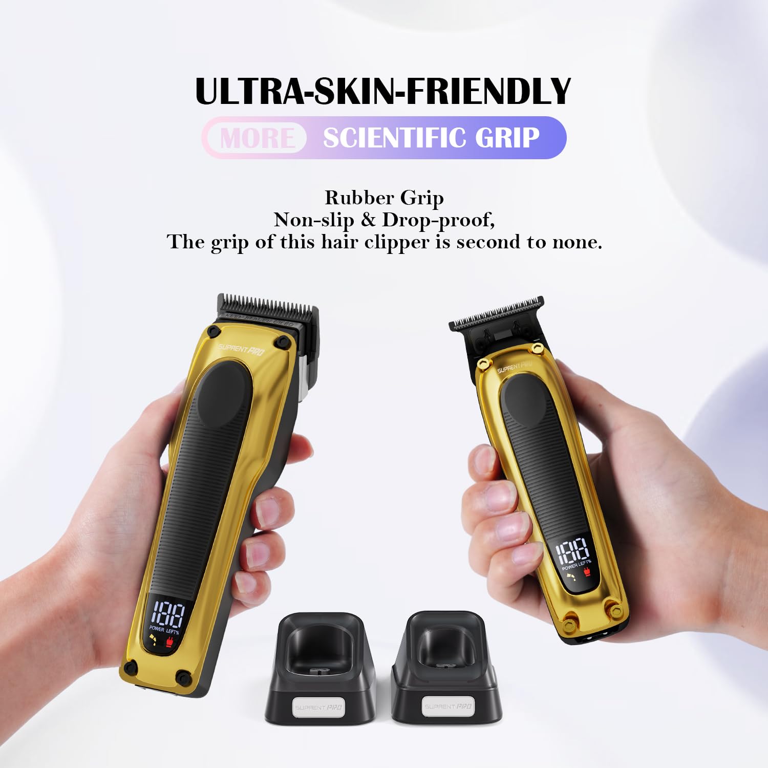 Professional Hair Clippers for Men - High Torque Brushless Motor & Detachable Blade - Cordless Hair Trimmer Set for Barbers with Charging Base - Premium Hair Clipper Kit - Gold - Perfect for Home Haircuts, Salon Styling & Beard Grooming