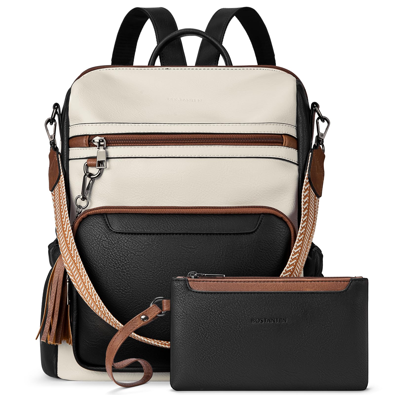 BOSTANTEN Women's Leather Backpack Purse - Stylish Travel Backpack & Shoulder Bag with Wristlet for Work, College & Daily Commute | Fashion Designer Handbag for Ladies