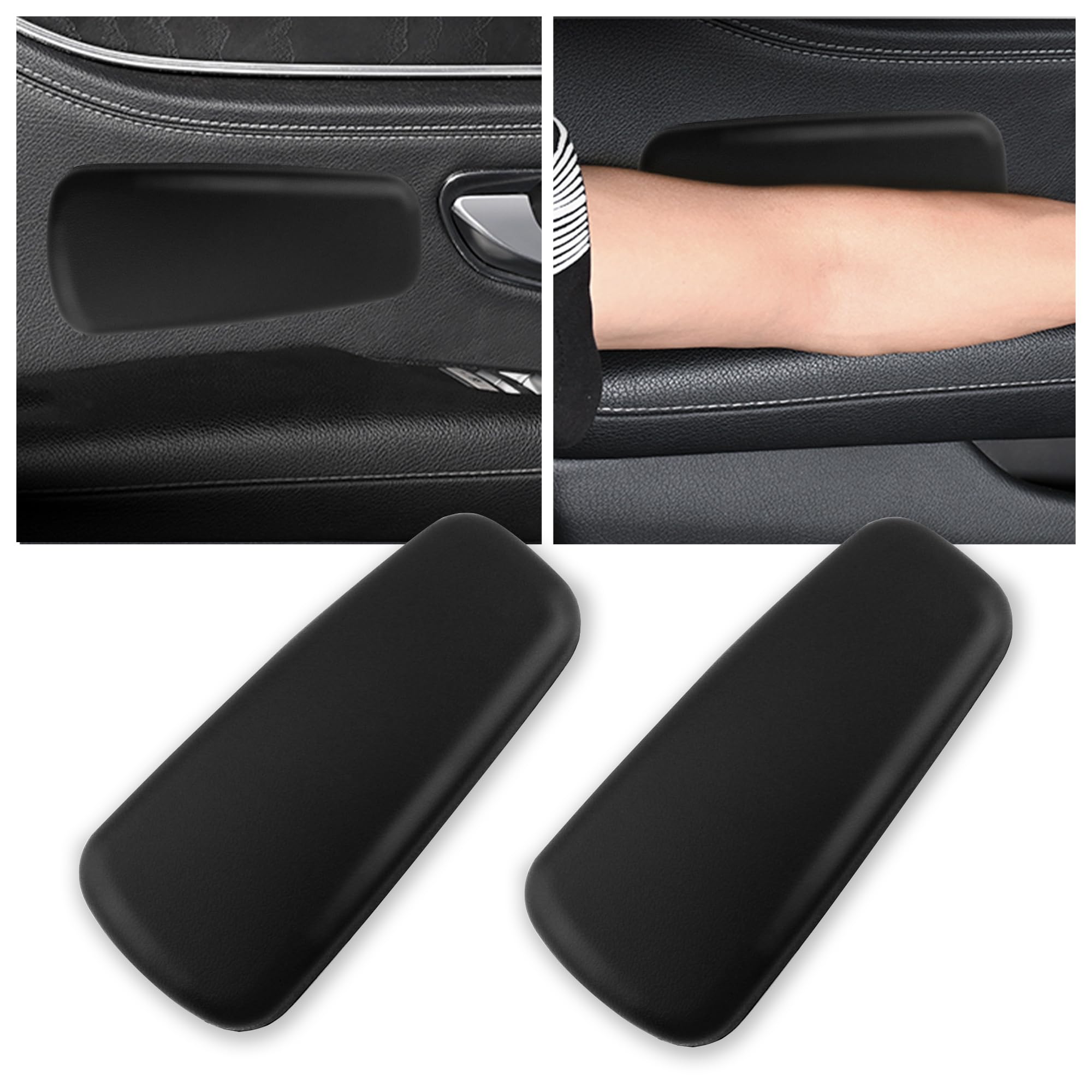 OFBAND 2PCS Soft Leather Elbow Pad Arm Rest Pillow for Car - Universal Comfort Support Cushion with One-Piece Molding Design - Perfect for Long Drives, Road Trips & Daily Commuting (Black)