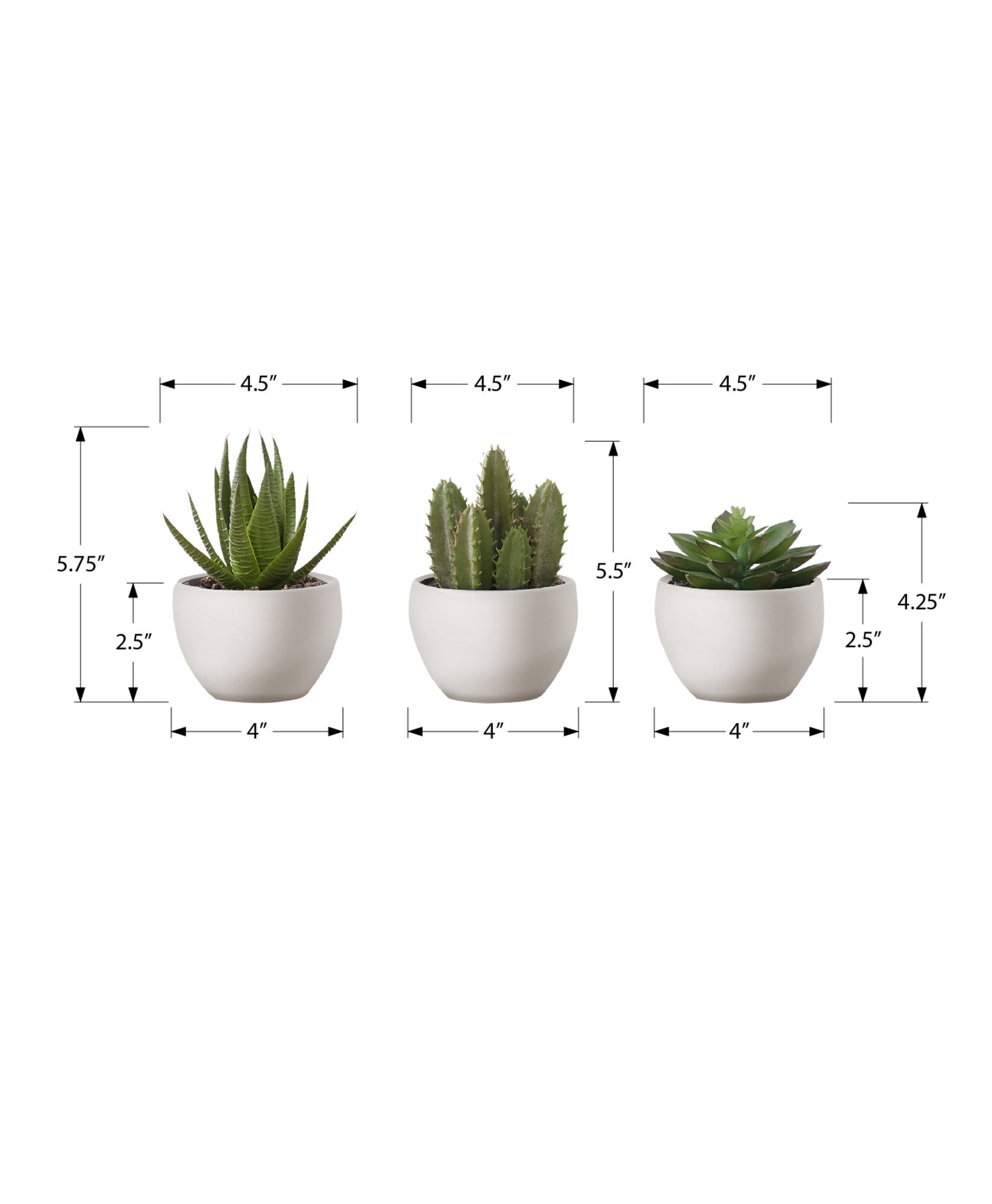 6 Tall Artificial Succulent Plants Set of 3 in White Pots - Faux Indoor Greenery Decor for Home Office, Living Room, and Shelf Styling