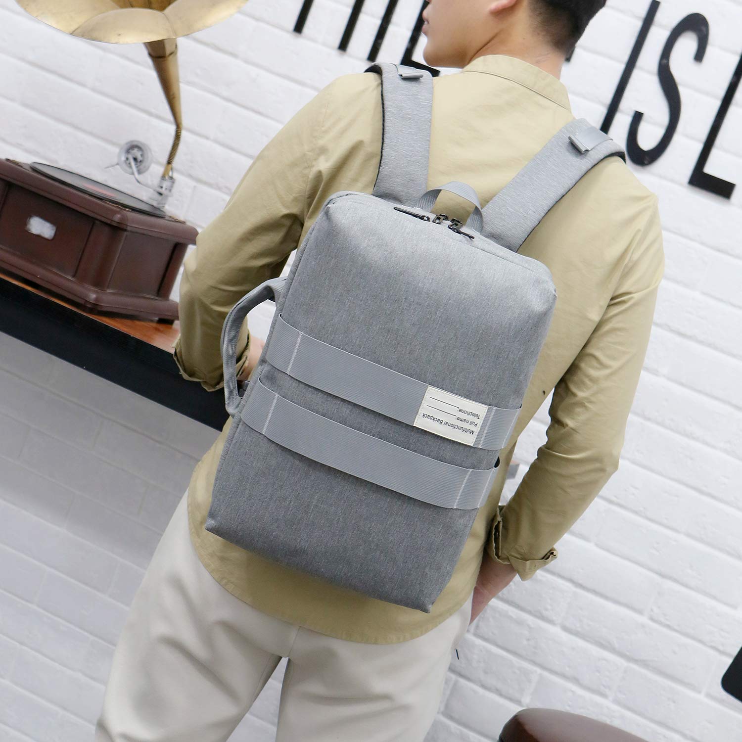 15.6 Inch Convertible Laptop Backpack for Men & Women - Large Capacity Oxford Cloth Multi-Functional Shoulder Messenger Bag - Business Travel, Commuting & Daily Use (Gray)