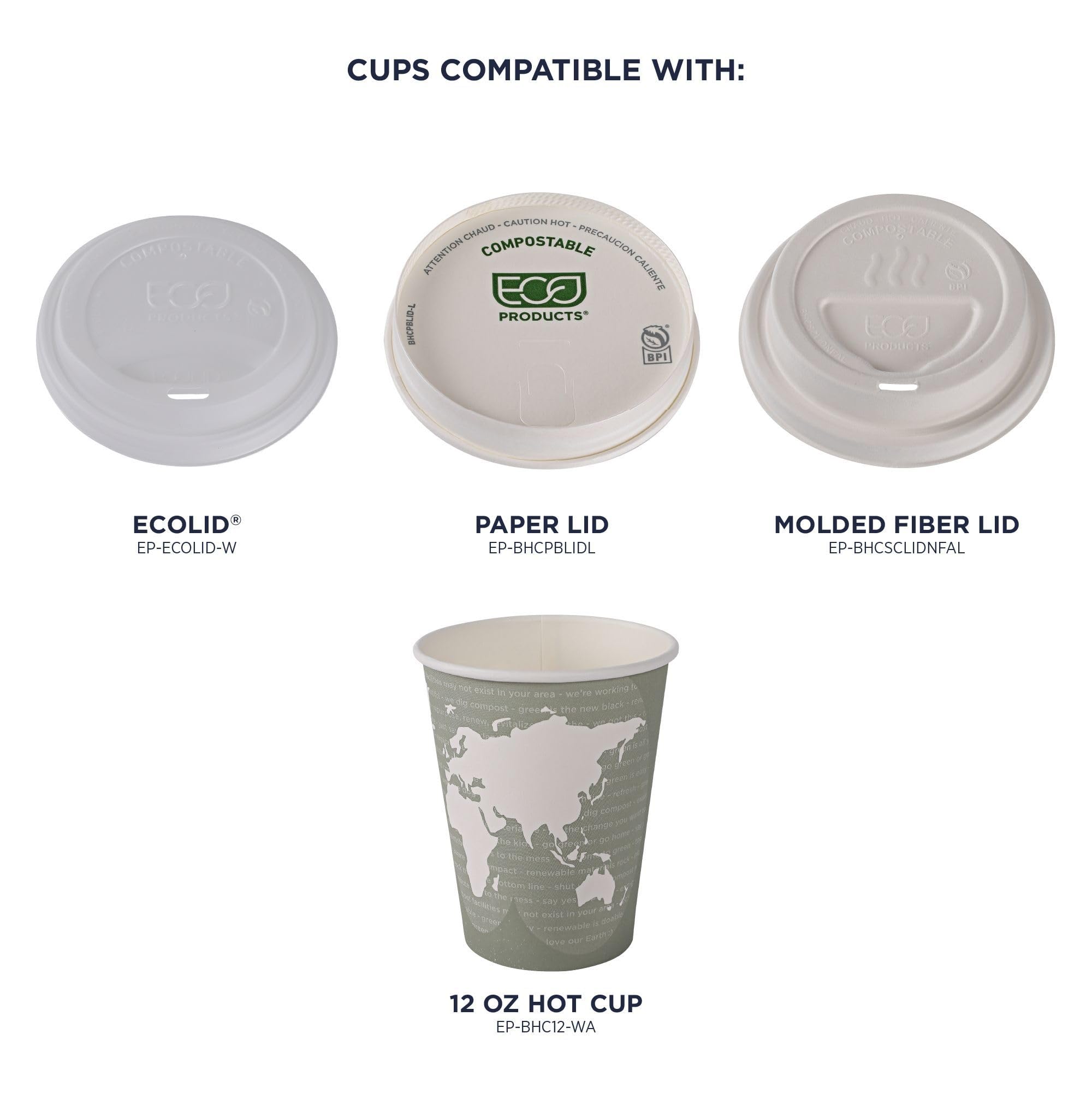 ECO PRODUCTS Compostable 12oz Disposable Coffee Cups - 1000 Count, Plant-Based PLA Lining, Hot/Cold Beverage Containers for Office, Cafes & Events - Biodegradable & Eco-Friendly World Art Design
