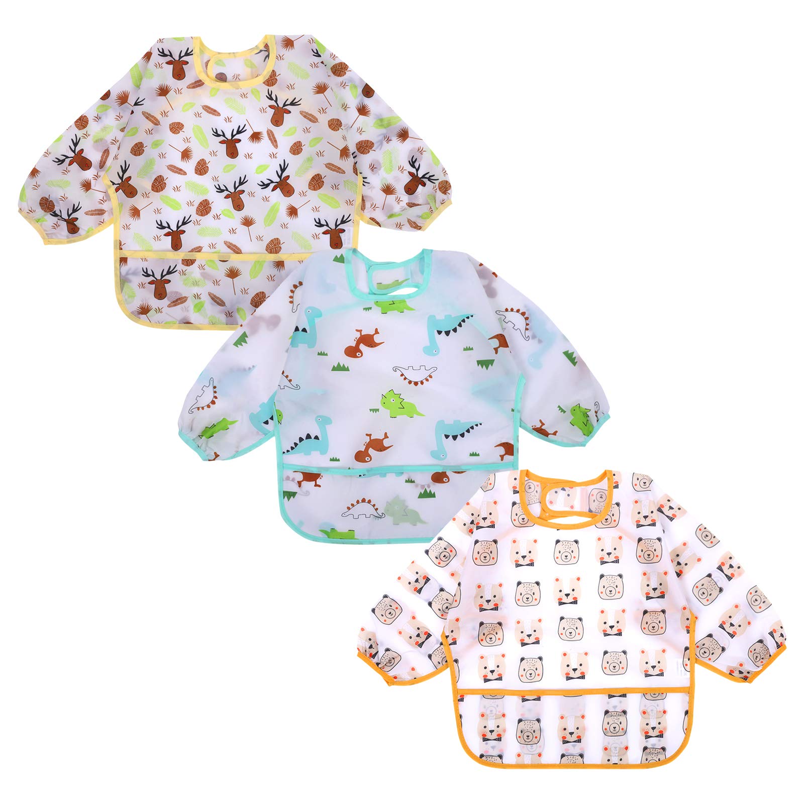 Waterproof Long Sleeve Baby Bibs for Toddlers 6-36 Months - Soft Sleeved Feeding Bib for Messy Meals, Art Activities & Outdoor Dining