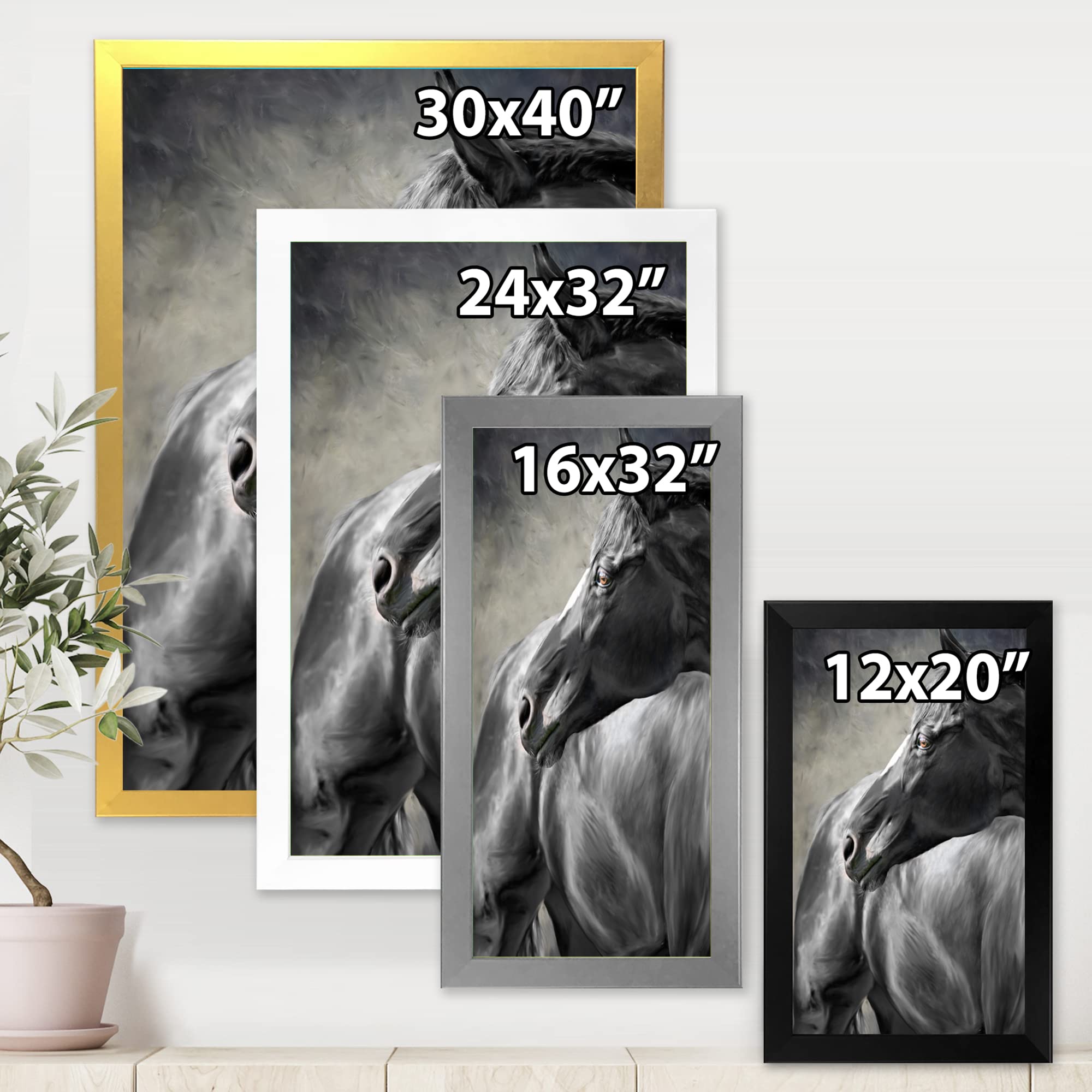 Farmhouse Framed Wall Art - Portrait of a Black Horse - Elegant Home Decor for Living Room, Bedroom & Office