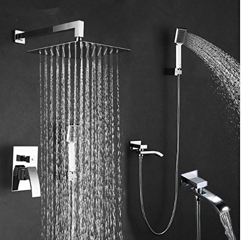GOWE Chrome Rainfall Shower Faucet Set - Wall Mounted Bathroom Shower Mixer Tap with Waterfall Shower Head for Bathtub and Shower | Perfect for Modern Bathroom Renovation and Spa-Like Shower Experience
