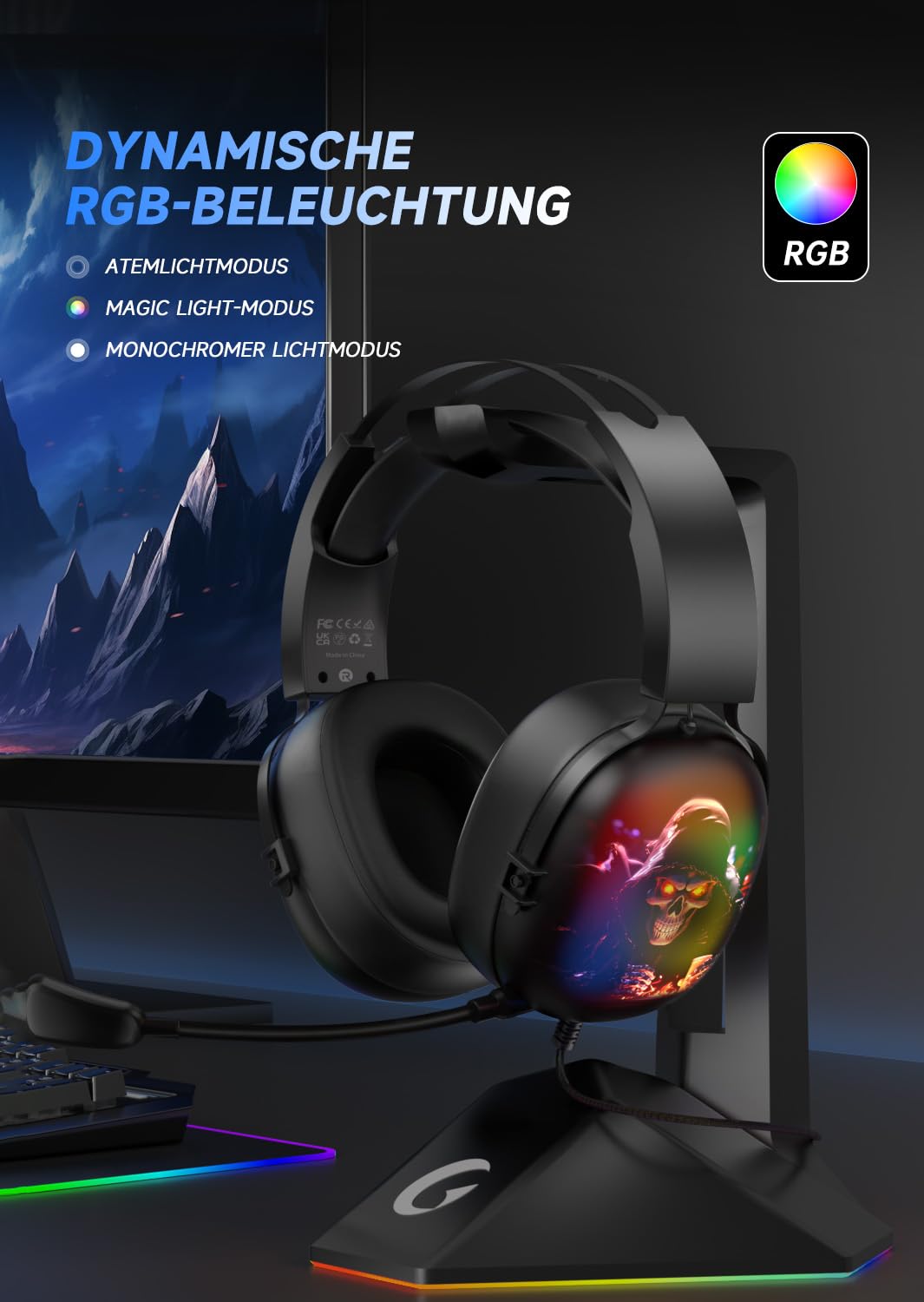 Gvyugke 7.1 Surround Sound Gaming Headset with Microphone - USB Wired RGB Headphones for PC, Laptop, PS5 - Perfect for Competitive Gaming, Streaming & Online Meetings