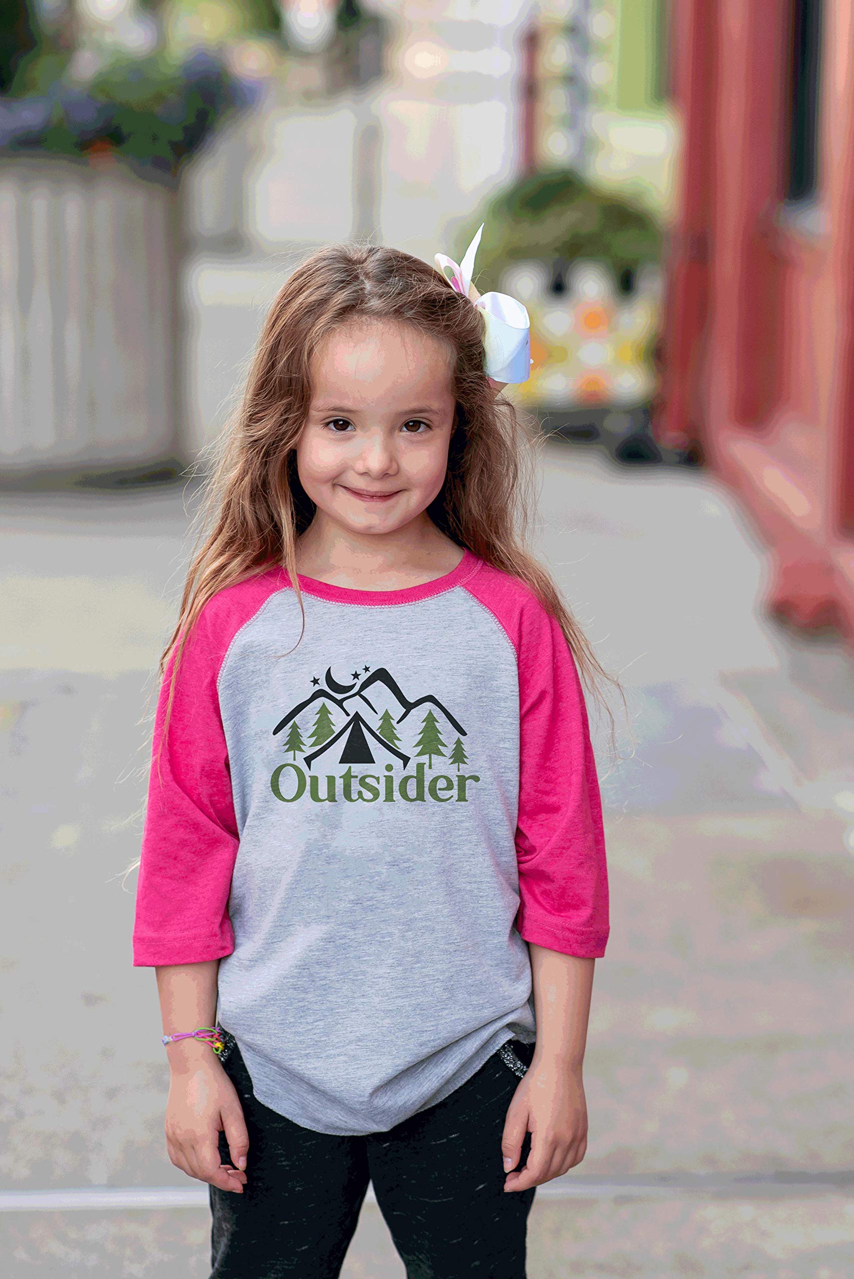 7 Ate 9 Apparel Girls Funny Camping Outsider Pink T-Shirt - Cute Graphic Tee for Outdoor Adventures & Summer Camp