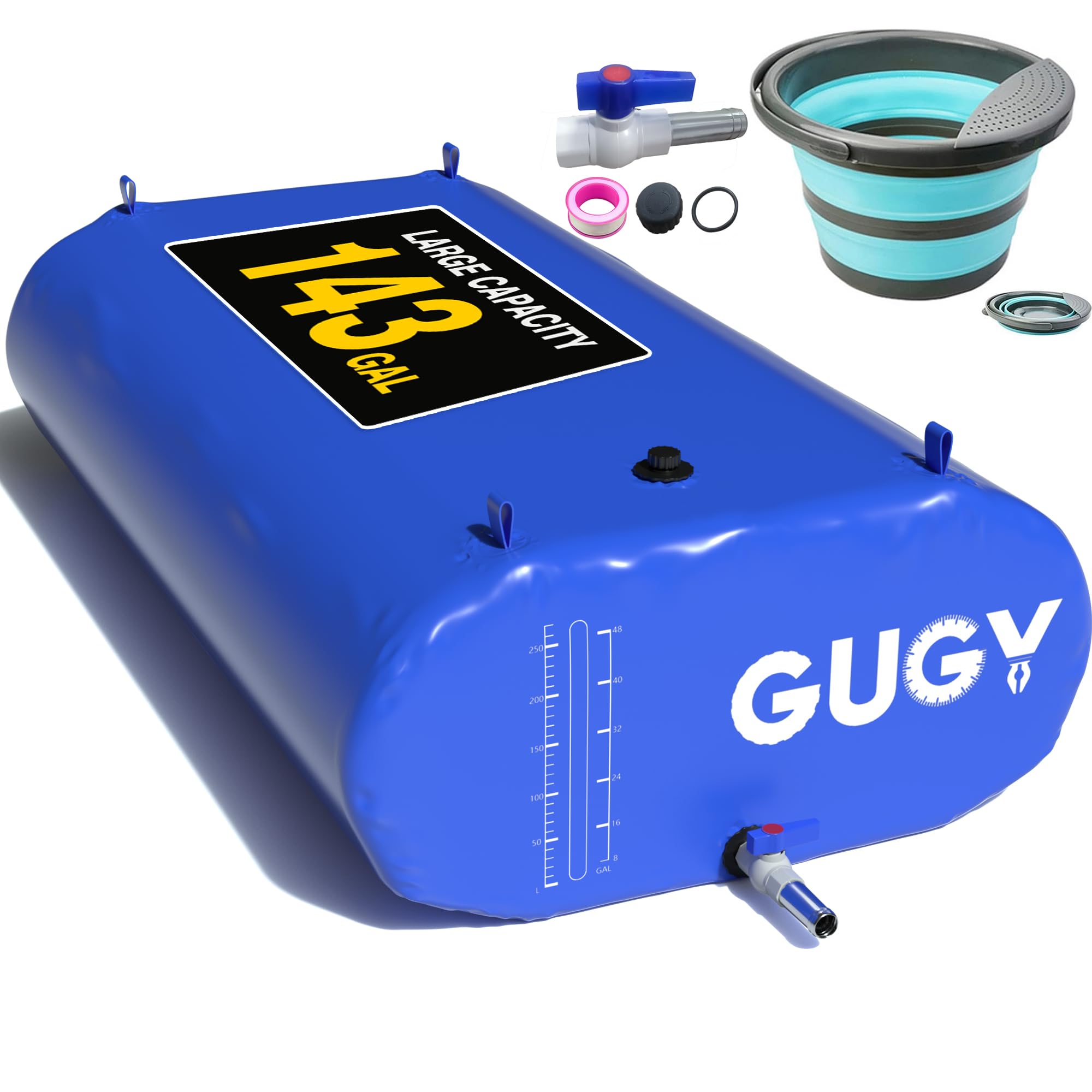 540L (143 Gallon) Portable Water Storage Bladder with Spigot & Overflow Kit - Emergency Water Tank for Truck Bed, RV, Camping - Blue Large Water Bob for Outdoor, Travel & Disaster Preparedness (Ideal for Car Camping, Off-Grid Living & Emergency Water Supply)