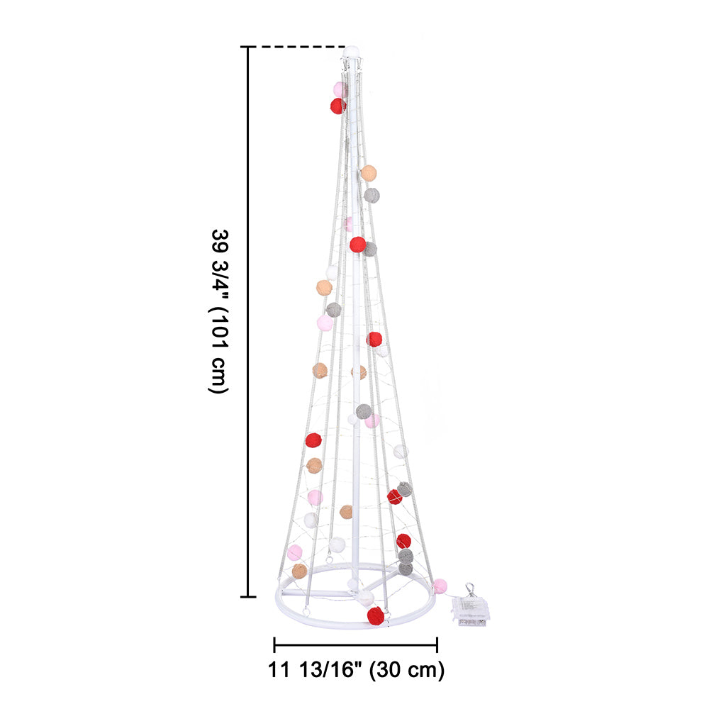 3ft Glittered Christmas Cone Tree with Cotton Balls & Remote Control - Holiday Decor for Home, Office, Party | TheLAShop