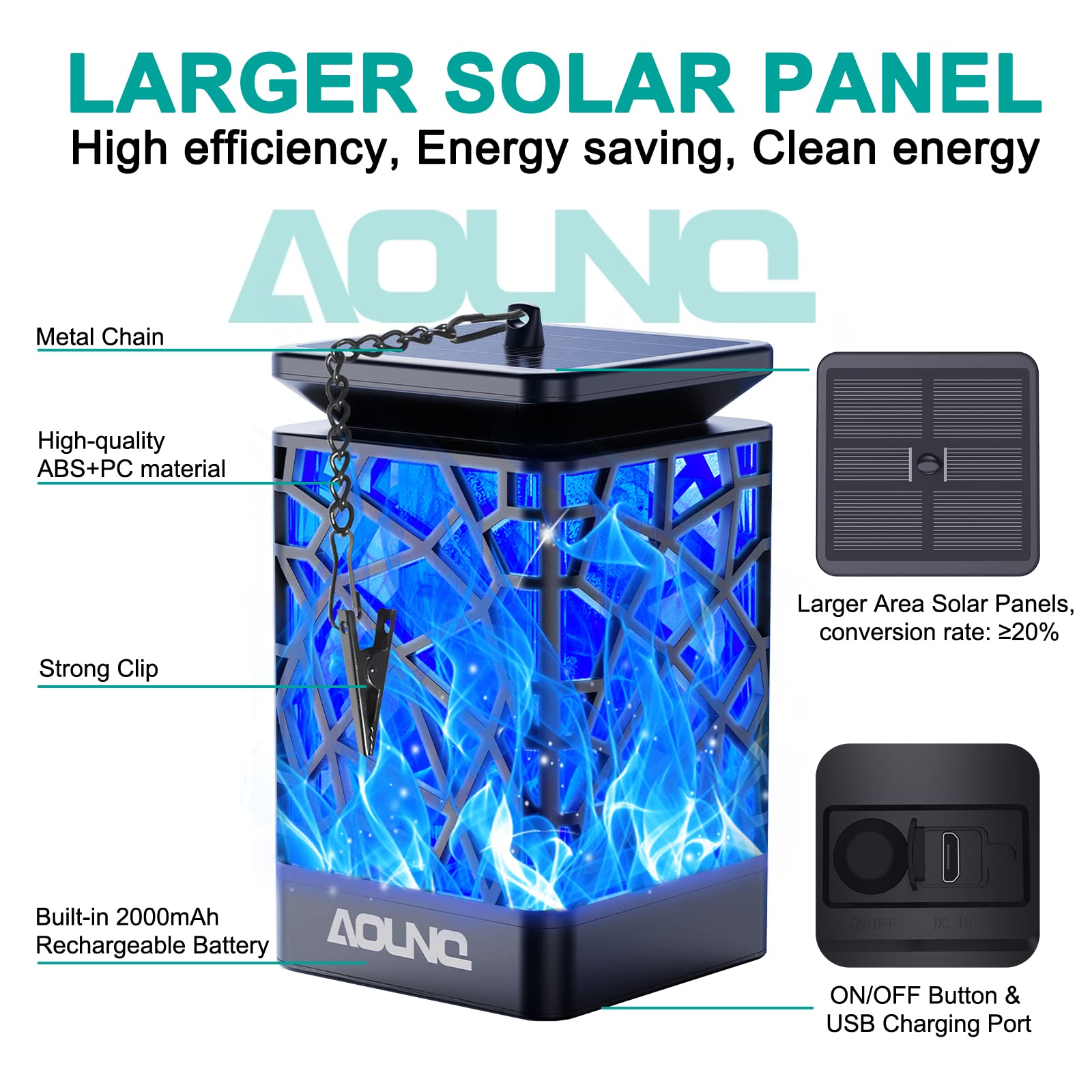99 LED Solar Lanterns with Flickering Flame Effect - Waterproof Outdoor Hanging Lights for Garden, Yard & Patio Decor (2 Pack Blue Solar Powered Lanterns) - Perfect for Camping, Backyard Parties & Pathway Lighting