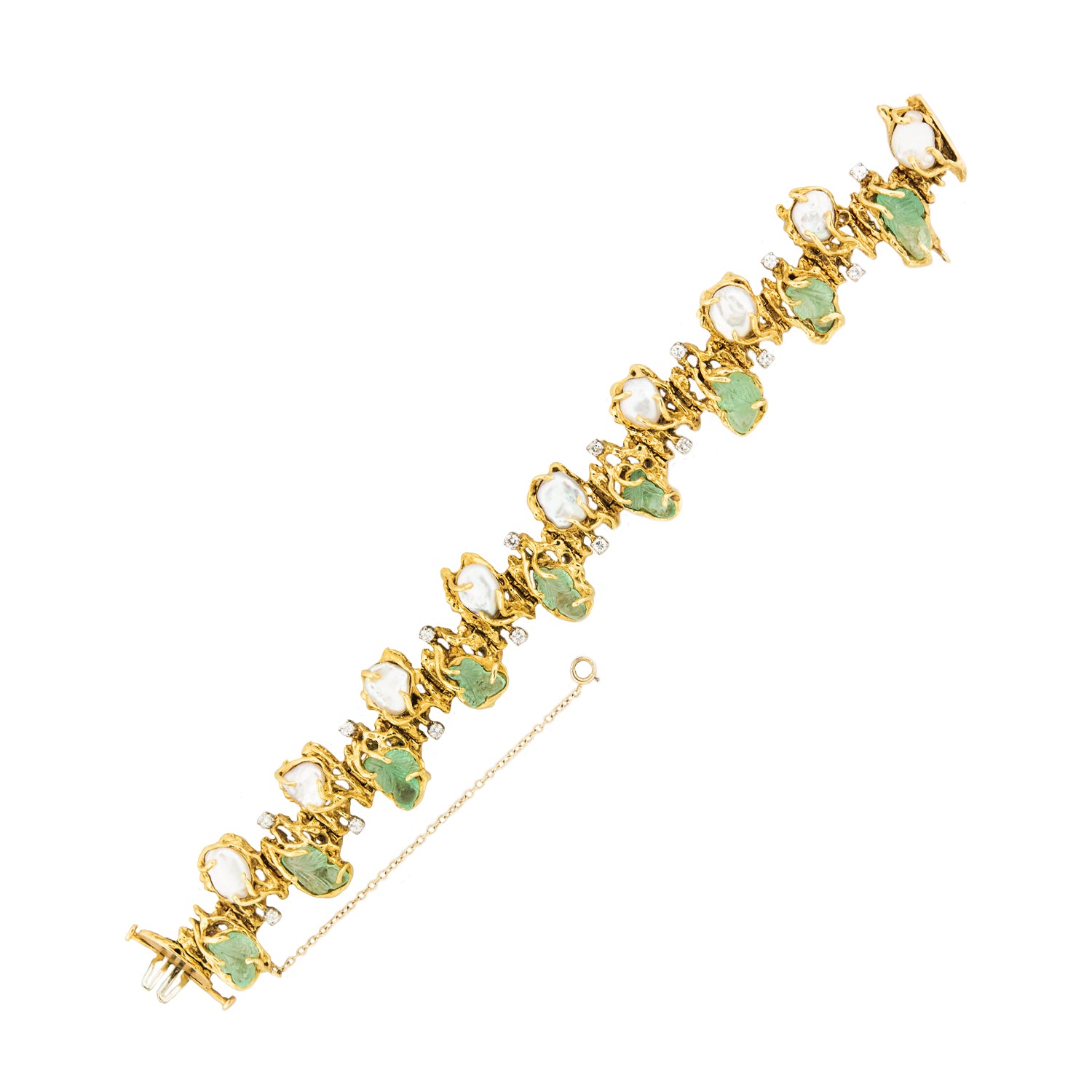 Vintage 18k Gold Emerald Pearl Diamond Bracelet for Women - Elegant Jewelry Gift for Anniversary, Wedding & Special Occasions