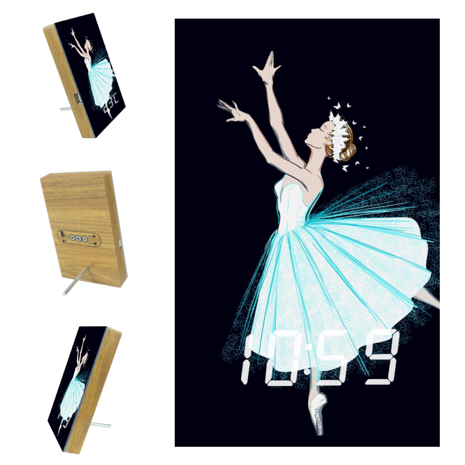 Digital LED Alarm Clock with Snooze Function - Modern Battery Operated Desk Clock for Bedroom, Living Room, Kitchen & Office - Elegant Ballerina in Long Dress Design - Perfect for Nightstands, Desks and Home Décor