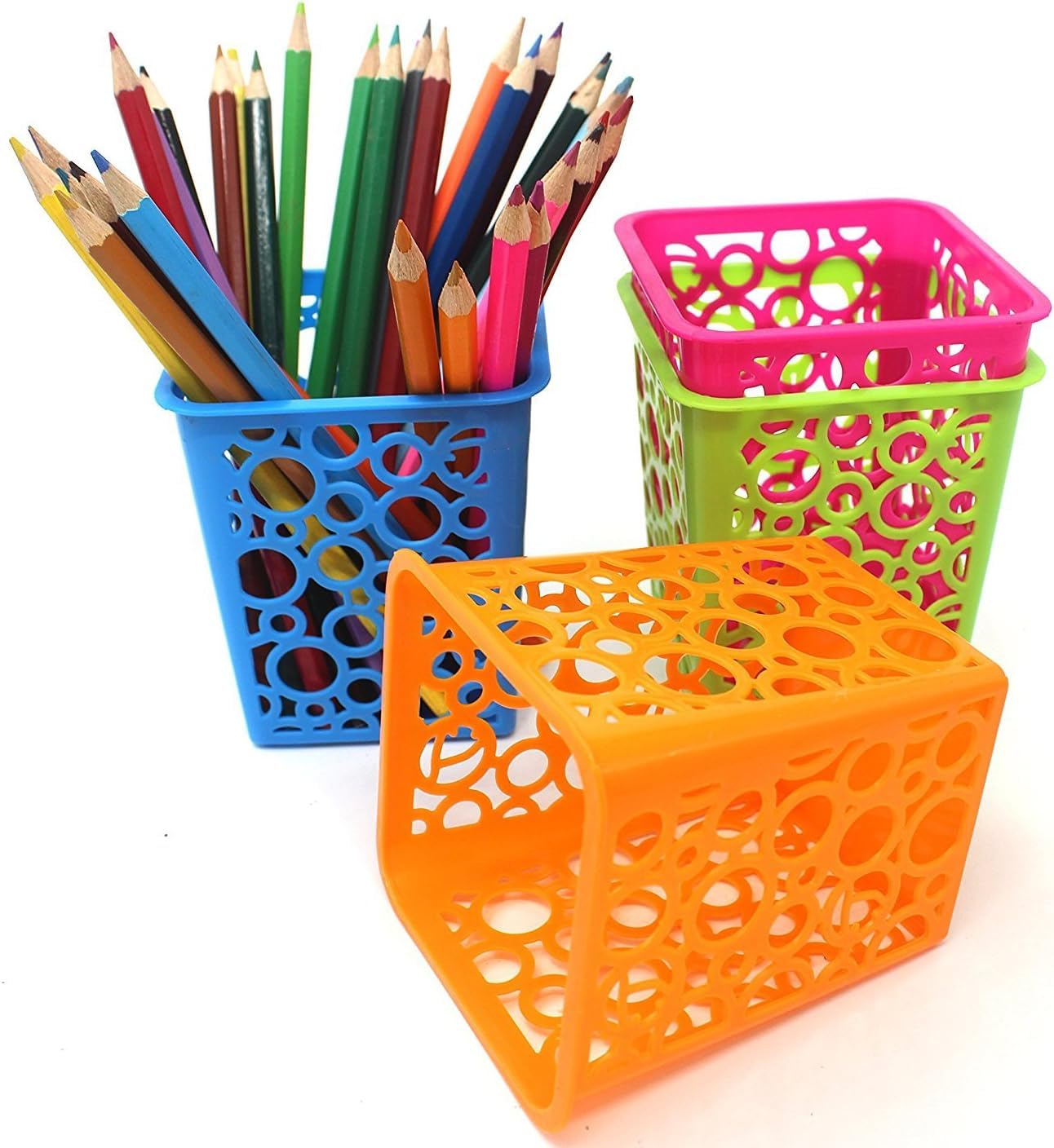 NYASAA 4-Pack Square Plastic Pencil Holders - Office Desk Organizer with Hollow Design for Pens, Markers & School Supplies - Perfect for Classroom, Home Office & Workspace Organization