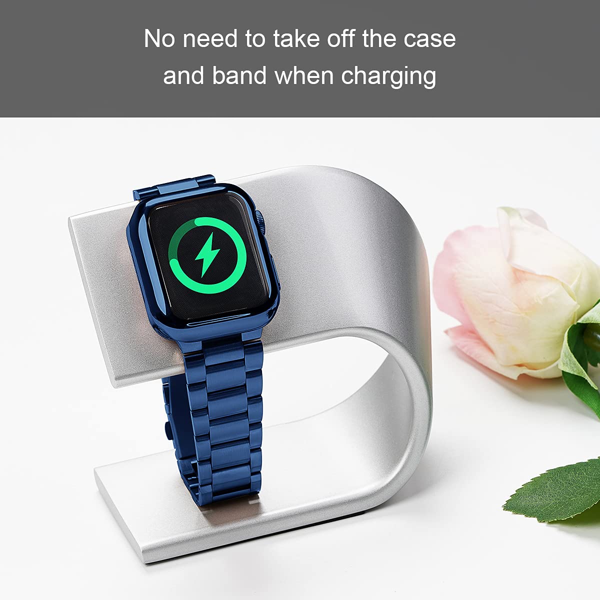 Premium Stainless Steel Apple Watch Band 40mm - Compatible with Series 6/5/4/SE | Durable Metal iWatch Strap with Screen Protector Case | Elegant Blue Women's Watch Accessory for Work, Gym & Everyday Wear