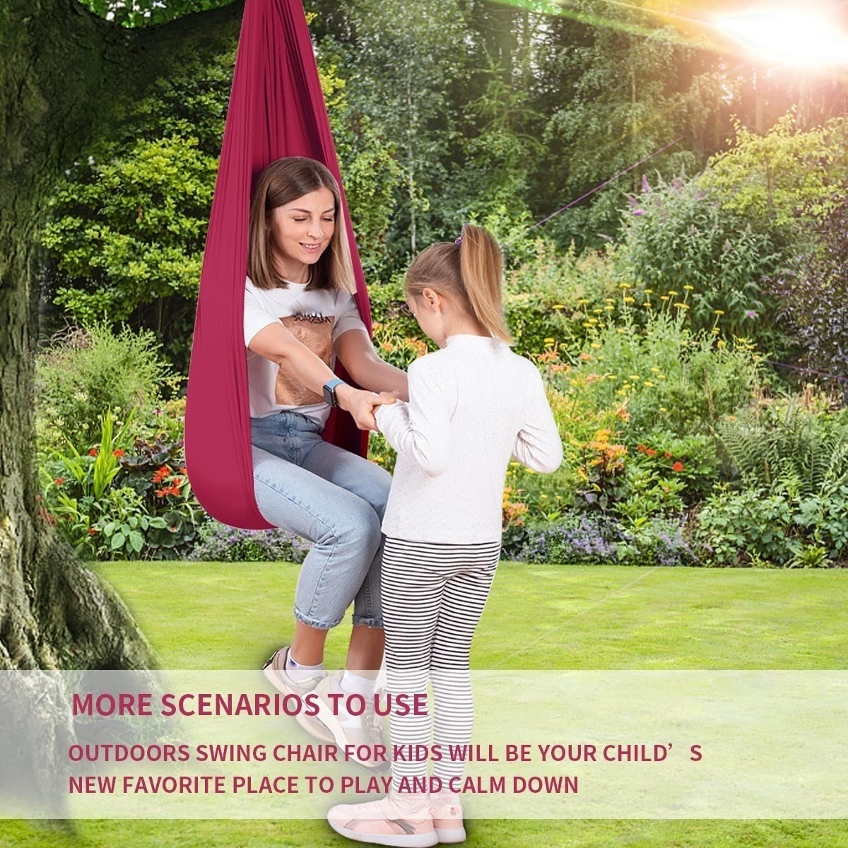 Sensory Swing for Kids & Adults - Indoor Therapy Cuddle Swing & Outdoor Hammock for ADHD, Autism & Special Needs - Calming Effect - Wine Red (59