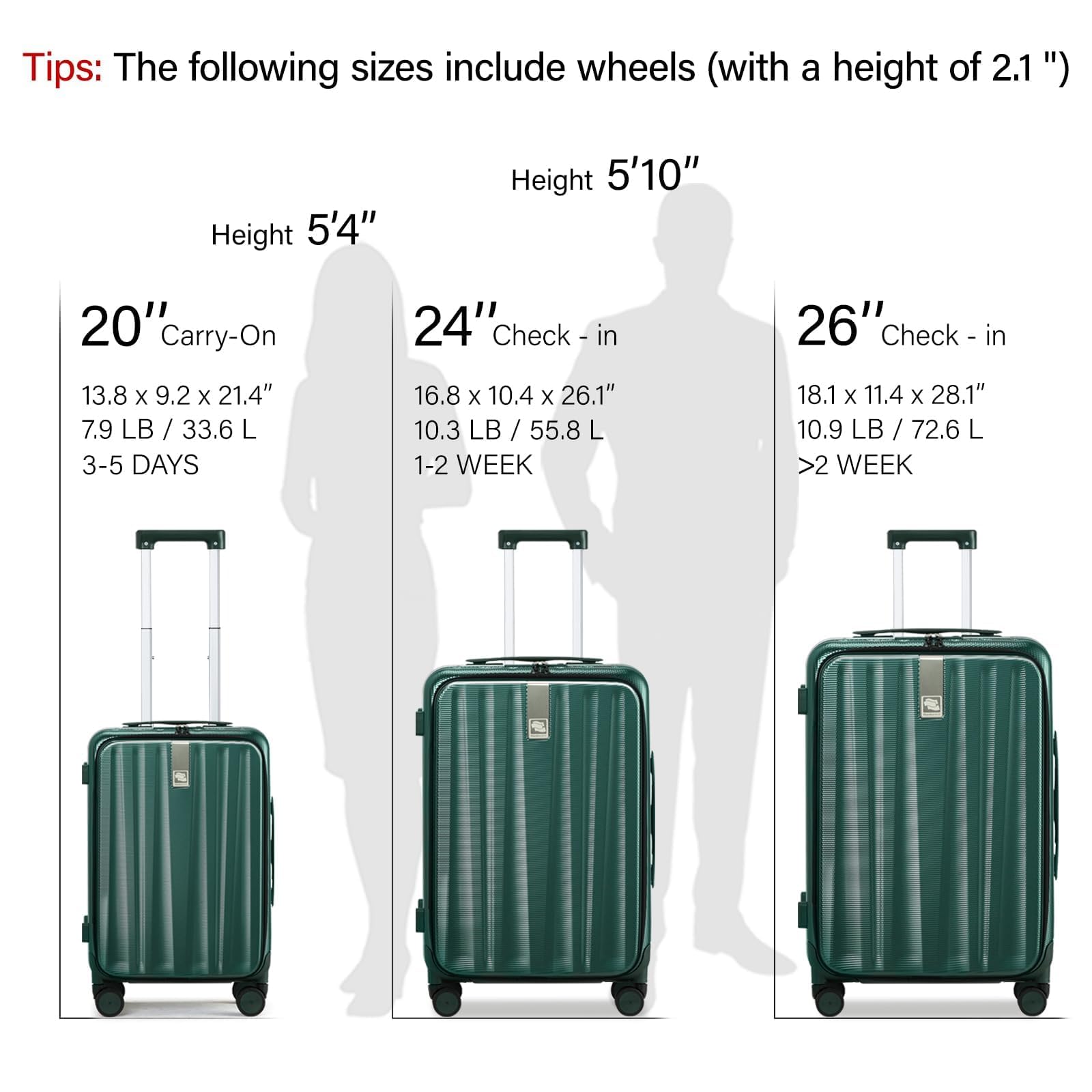 Hanke 20 Inch Carry On Luggage - Aluminum Frame Hard Shell Spinner Suitcase with Front Opening, TSA Lock & 360° Wheels - Perfect for Business Travel & Weekend Getaways (Dark Green)