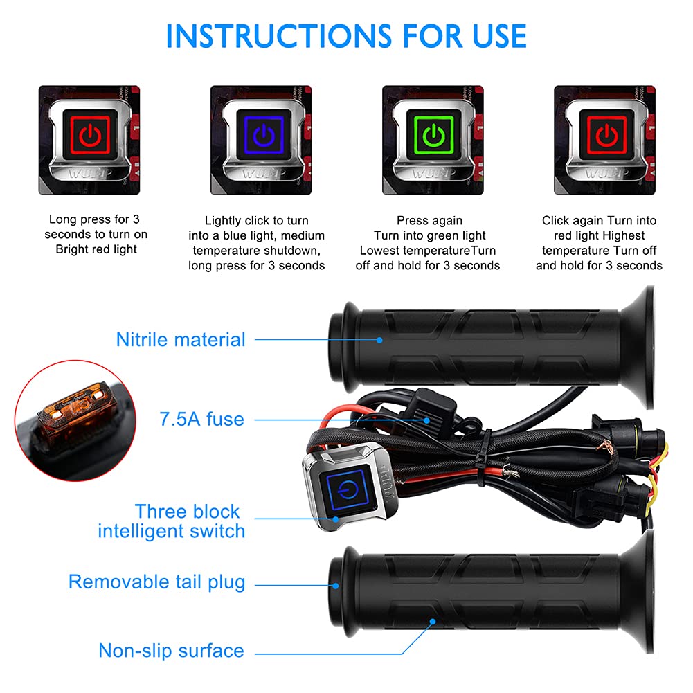 12V Heated Handlebar Grips for Motorcycle & ATV - Universal 7/8