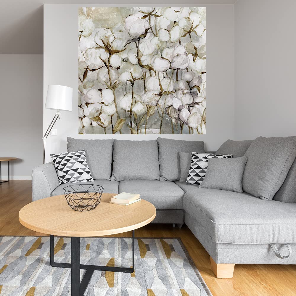 Botanical Wall Art Canvas Prints - 48x48 Inch Cotton Field & Plant Pictures for Bathroom & Bedroom Decor - Handmade by Artist Carol Robinson - Perfect for Home, Office & Spa Interior Design