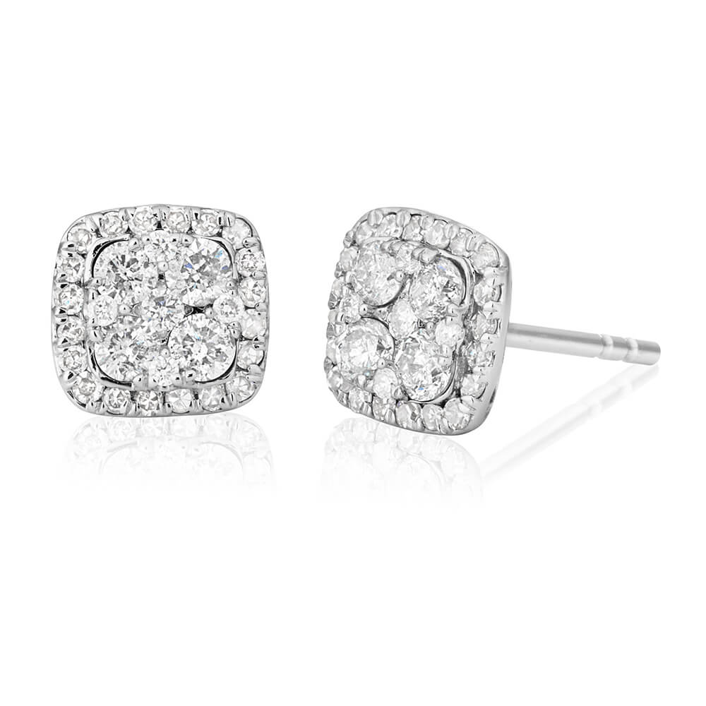 9ct White Gold Radiant 1/2 Carat Diamond Stud Earrings for Women - Elegant Wedding, Anniversary & Gift Jewelry - Perfect for Everyday Wear & Special Occasions