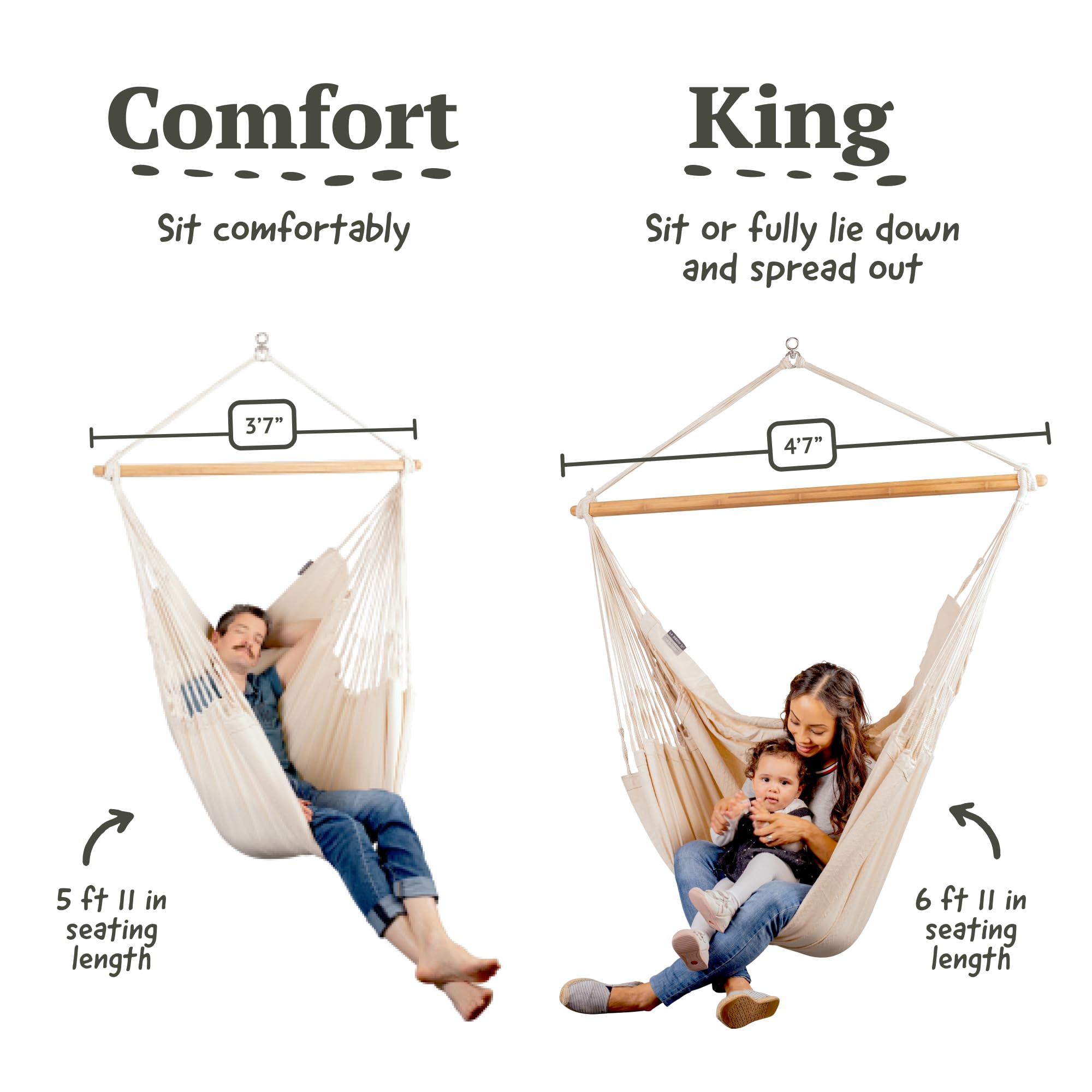 La Siesta® Large Comfort Habana Cotton Hanging Hammock Chair - Indoor/Outdoor Boho Swing Chair for Bedroom, Patio & Garden - Supports 285 lbs - Latte - Perfect for Relaxing, Reading & Napping