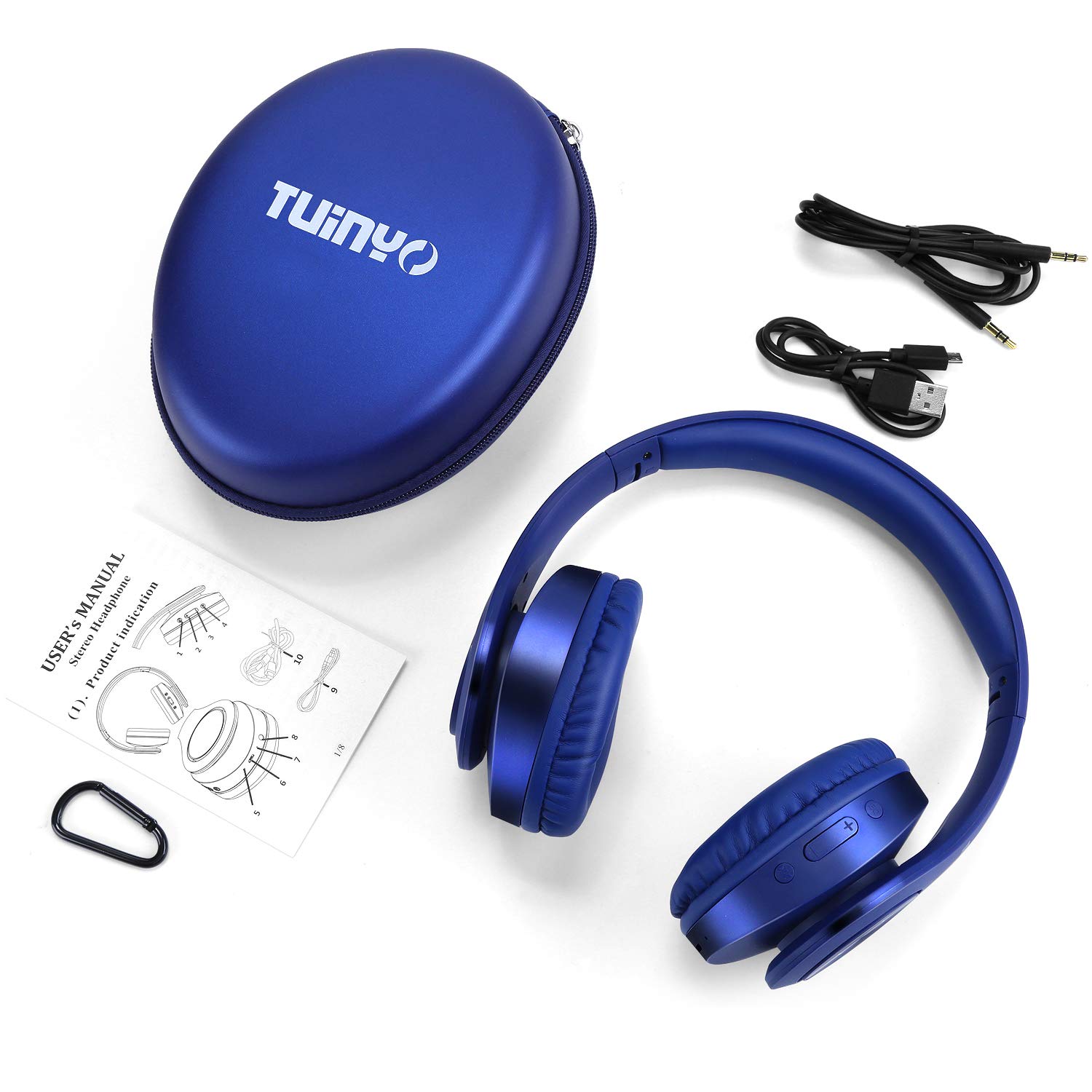 TUINYO Wireless Bluetooth Headphones Over Ear with 40H Playtime, Deep Bass & Built-in Mic - Soft Memory-Protein Earmuffs for PC, Cell Phone & TV (Dark Blue) - Perfect for Gaming, Workouts & Travel