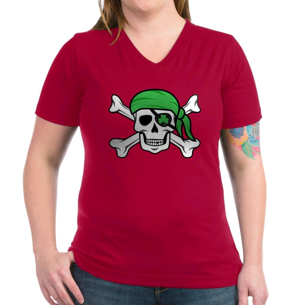 Irish Pirate T-Shirt for Women - Cotton V-Neck Tee - St. Patrick's Day & Pirate Costume Party Outfit
