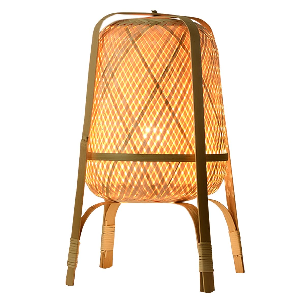 Japanese Handmade Rattan Bamboo Table Lamp - Asian Wicker Bedside Light for Bedroom, Study & Reading | Natural Weave Home Decor with Power Switch Button | Perfect for Cozy Nights, Meditation Spaces & Zen Interior Design