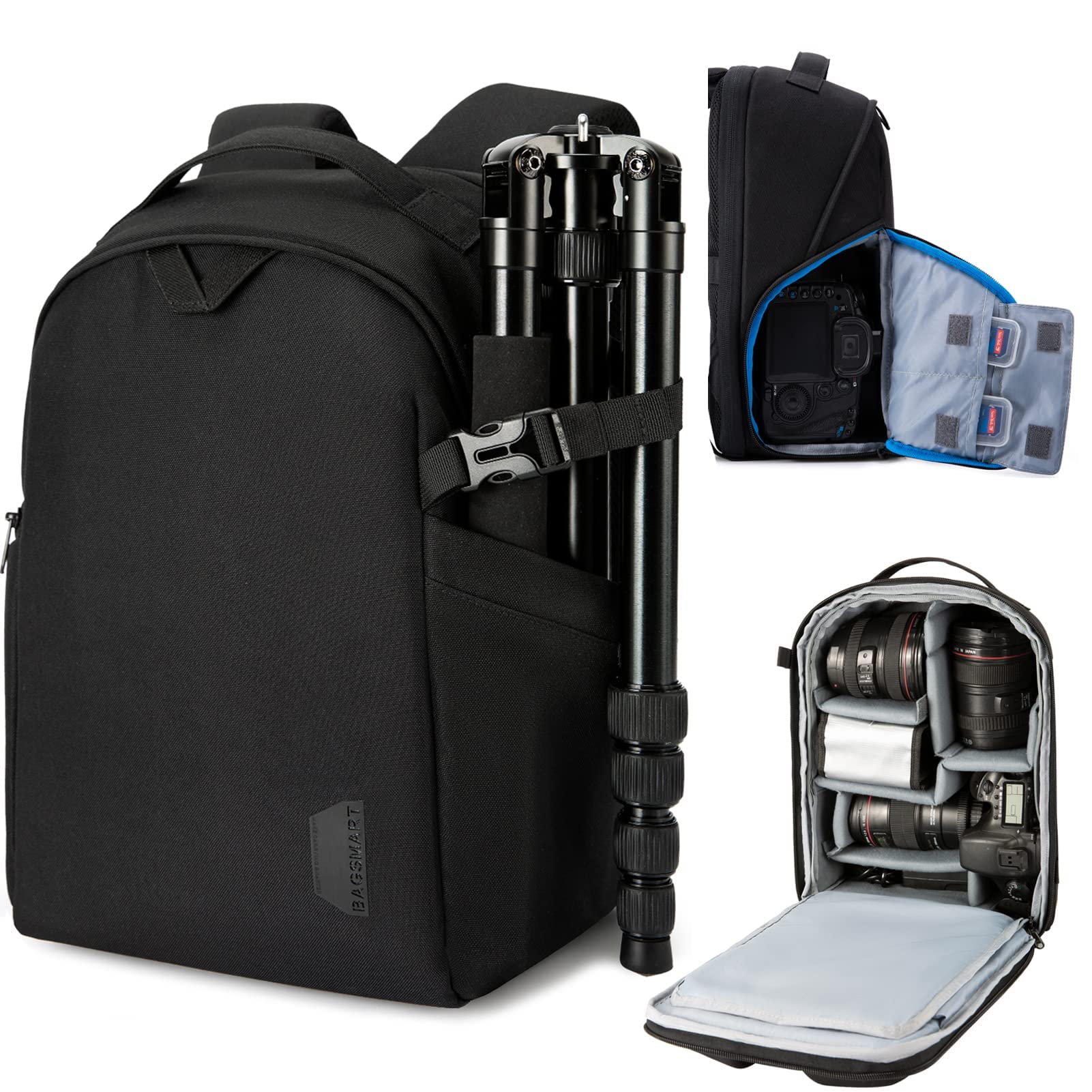 BAGSMART DSLR SLR Camera Backpack - Water Resistant with Rain Cover, Fits 13.3 Inch Laptop & Tripod Holder - Durable Camera Bag for Photographers, Travel & Outdoor Shooting (Black)
