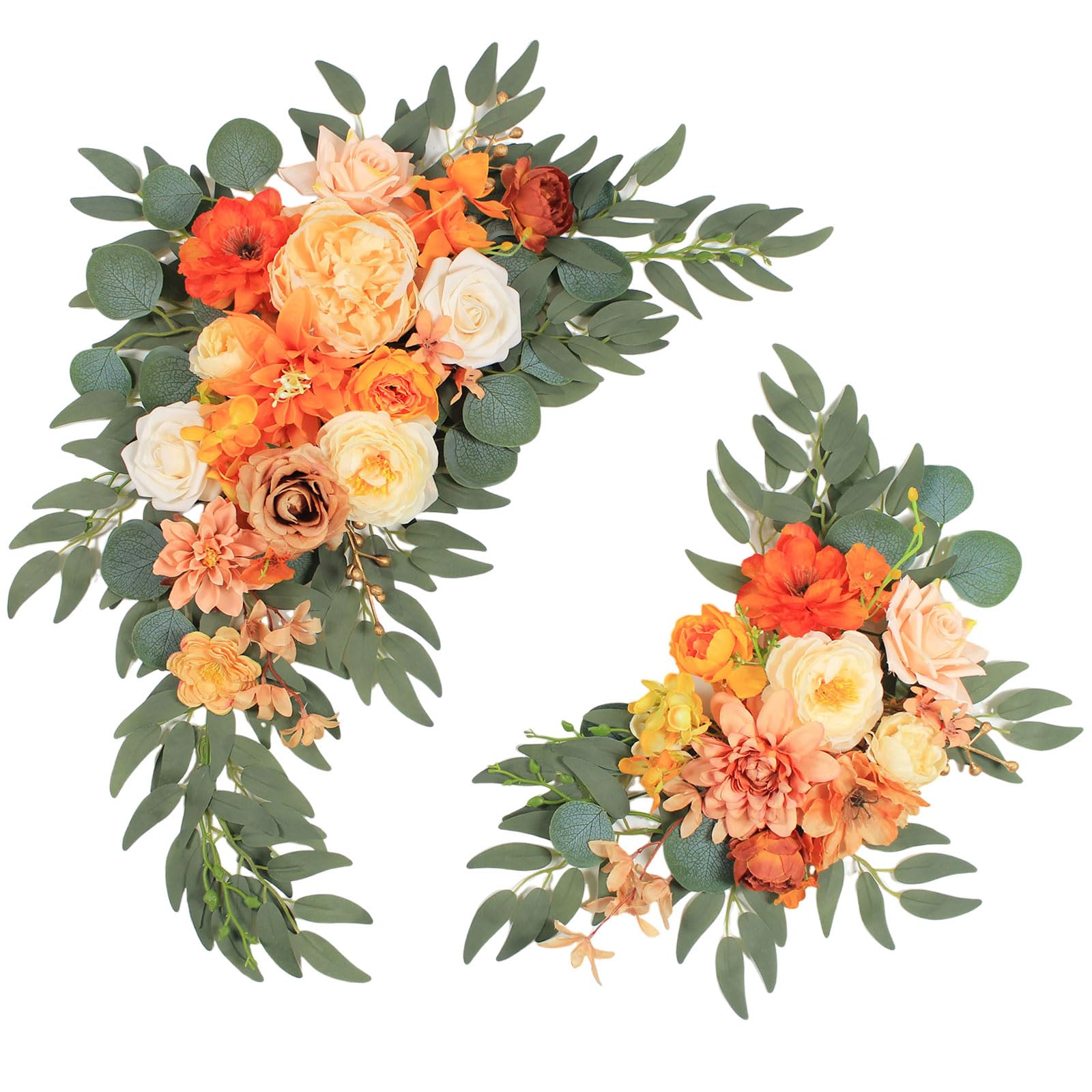 Faux Flower Set of 2 - Artificial Wedding Arch Flowers for Welcome Signs, Reception Decor & Backdrop (Orange) | Perfect for Wedding Ceremonies, Bridal Showers & Home Decor