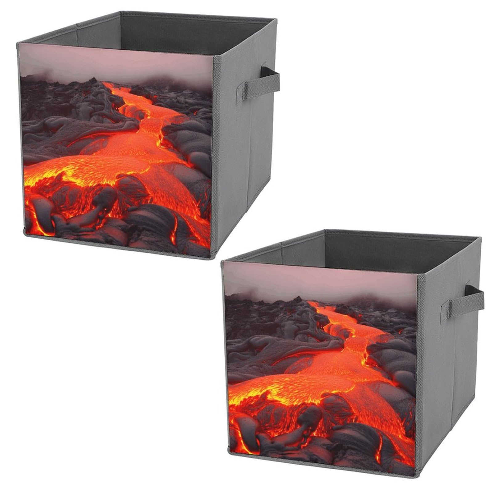 Foldable Canvas Storage Box with Red Lava Print - Organize Clothes, Toys & Home Essentials - Perfect for Closet, Nursery & Travel Storage