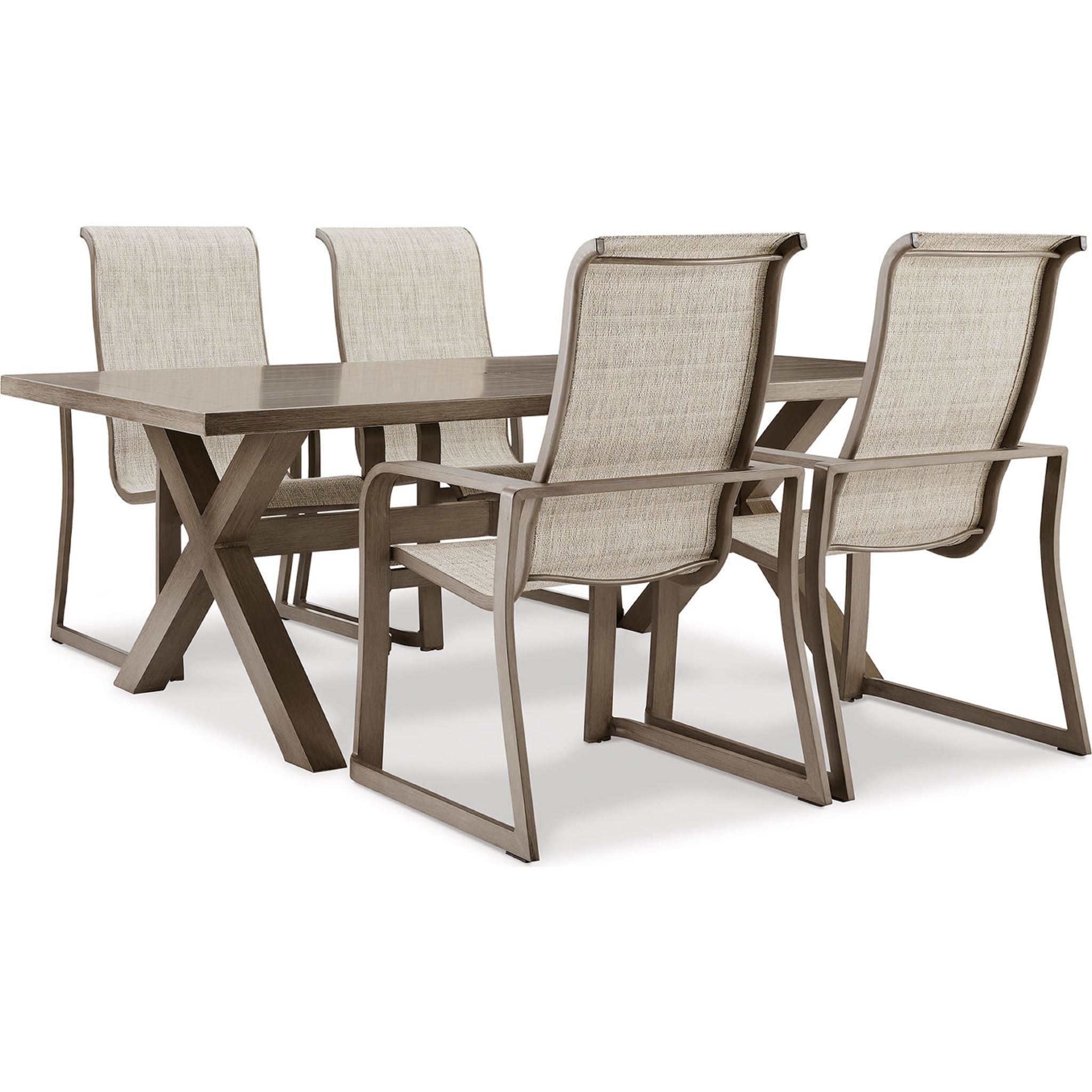 5-Piece Beige Outdoor Dining Set for Beachfront & Patio - Waterproof & UV-Resistant Furniture for Coastal Living & Backyard Entertaining