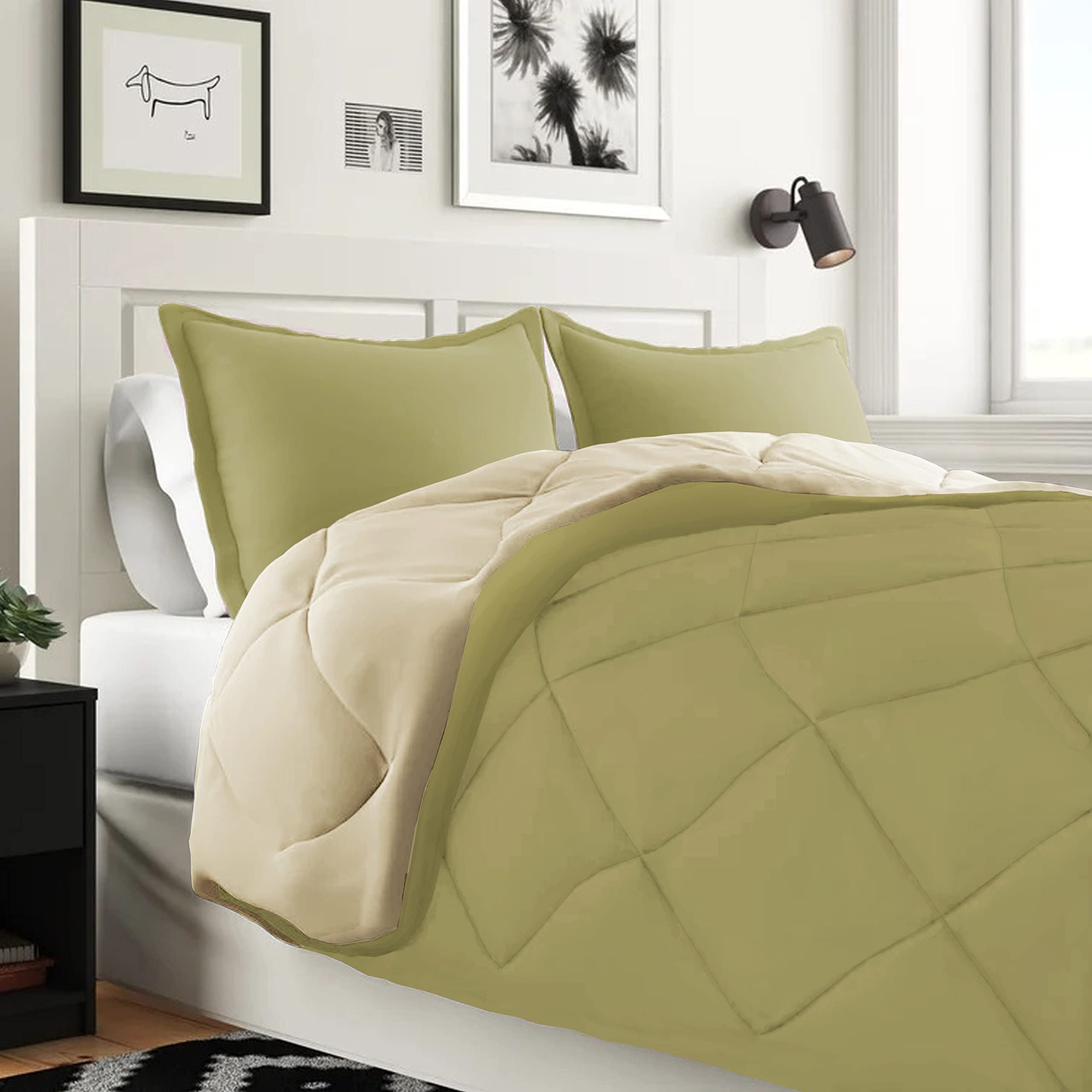 Luxury 7-Piece Twin Size Bed in a Bag Set - 1500 Thread Count Comforter & Sheet Collection, Ultra Soft, Wrinkle & Stain Resistant, Sage Green & Cream - Perfect for Guest Rooms, Dorms & Cozy Bedrooms