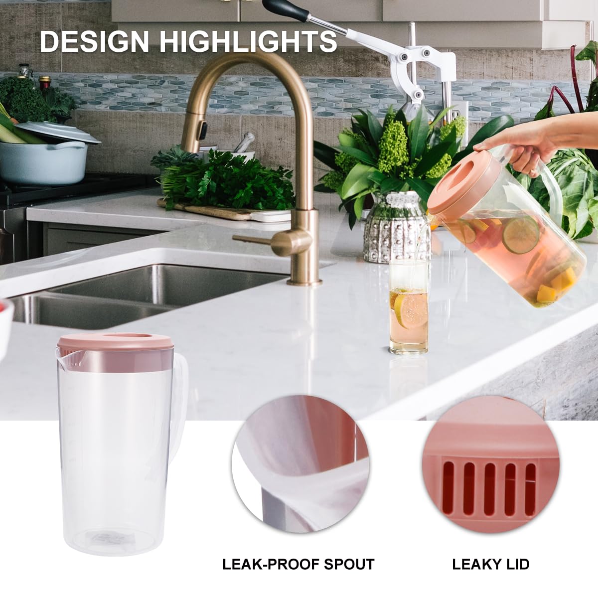 Hemoton 2600ML Large Clear Plastic Pitcher with Lid - BPA Free Juice & Iced Tea Container for Refrigerator - Perfect for Lemonade, Mixing Drinks, Water Storage & Entertaining - Ideal for Parties, BBQs & Home Use