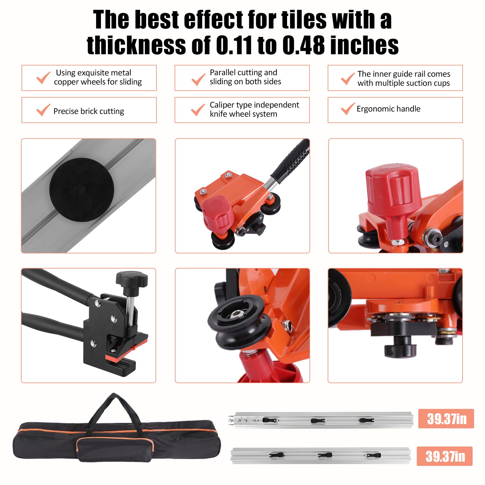 78 Inch Professional Manual Tile Cutter with Carrying Case - Heavy Duty Large Format Tile Cutter for Porcelain & Ceramic Tiles (0.12
