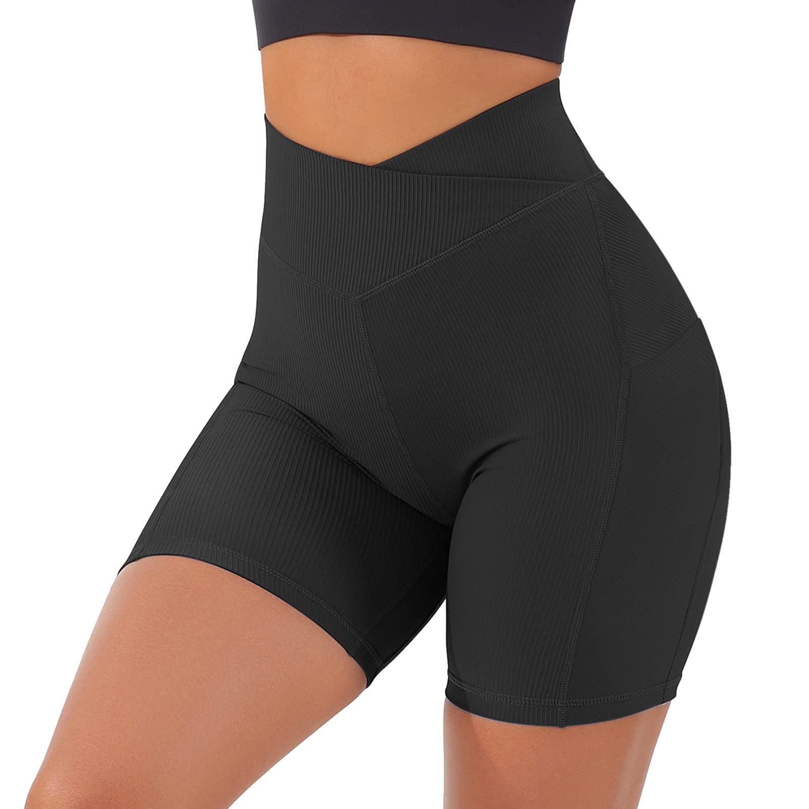 High Waisted Yoga Shorts for Women - Butt Lifting Workout Shorts, Cross Waist Biker Shorts, Maternity Over Belly Yoga Shorts - Perfect for Gym, Running, Cycling & Pregnancy Comfort