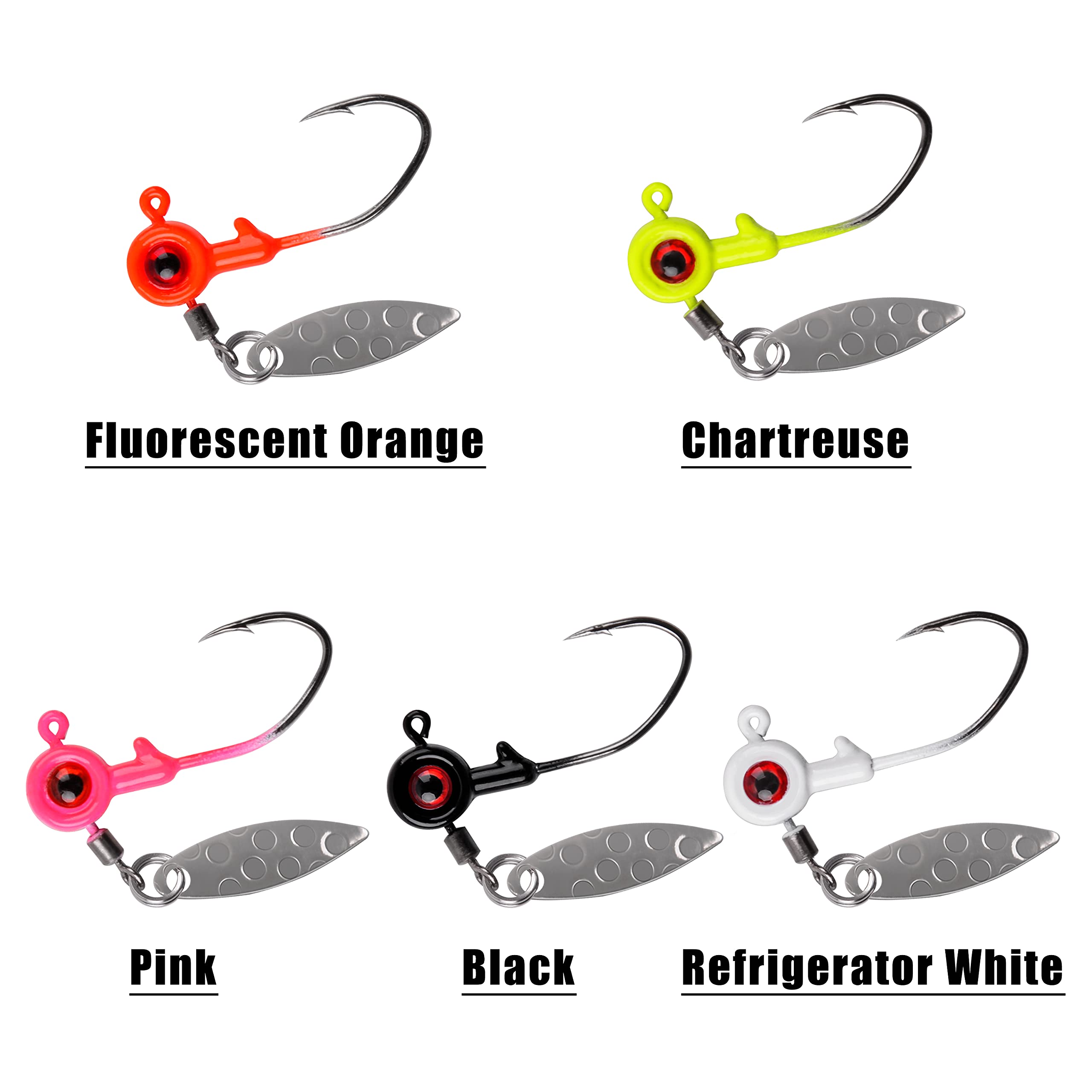 25PCS Crappie Fishing Jig Heads Kit with Spin Blades - 1/16oz, 1/8oz, 3/16oz Underspin Jigs for Bass, Trout & Panfish - Eye Ball Painted Spinner Fishing Jigs for Freshwater & Saltwater Angling