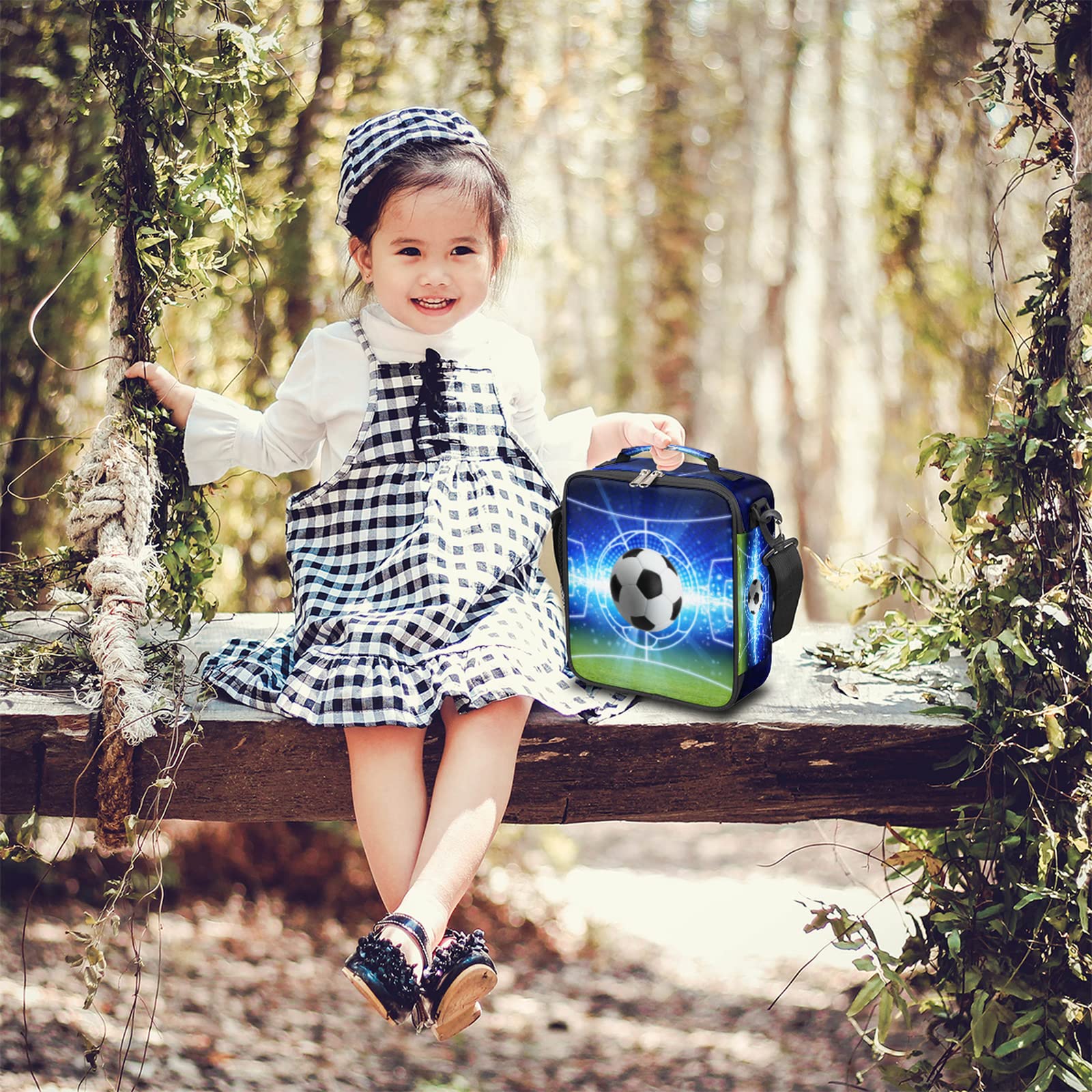 Insulated Soccer Lunch Box - Reusable Football 3D Pattern Cooler Bag with Shoulder Strap for Kids, Women & Men | Perfect for School, Work, Picnics & Sports Events