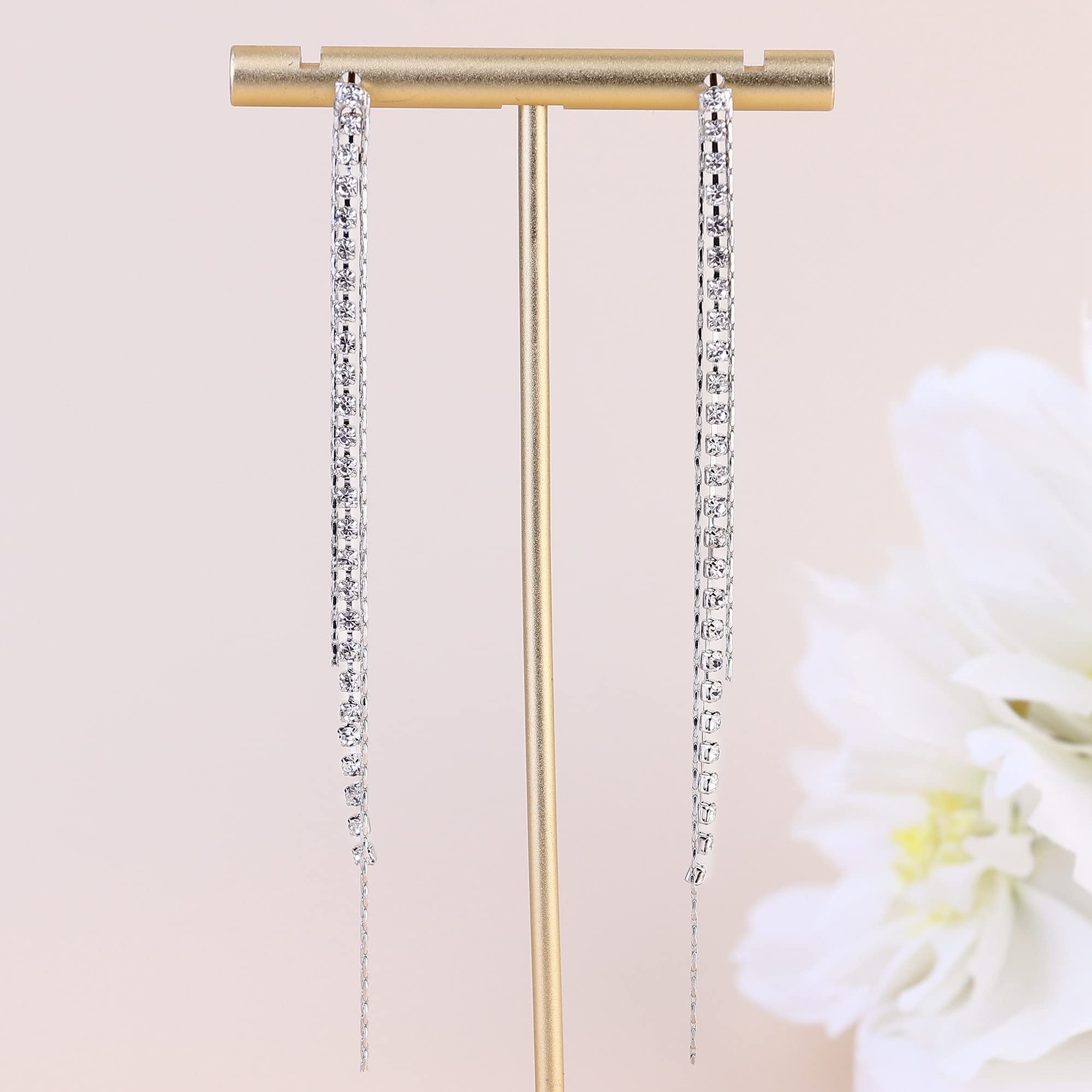 Kakonia 6 Pairs Long Tassel Drop Dangle Earrings for Women | Rhinestone Linear Geometric Thread Earrings | Wedding, Party & Evening Wear Jewelry Accessories