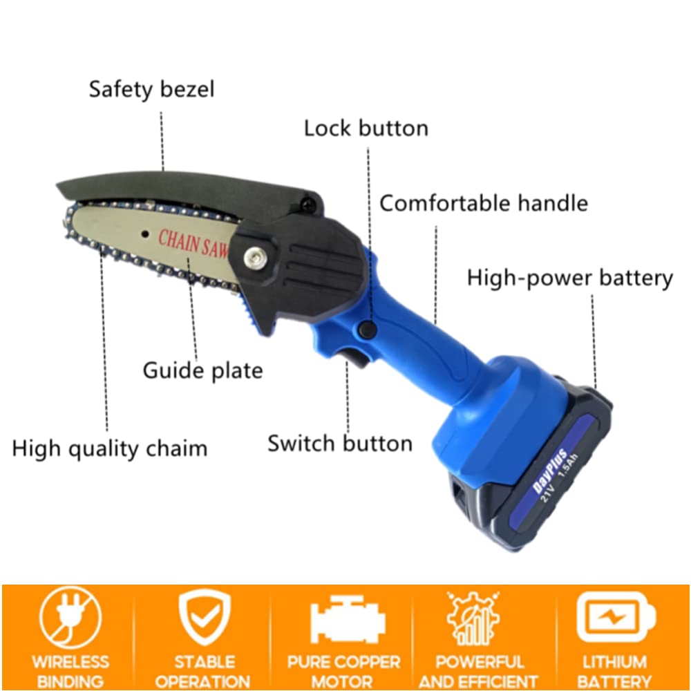21V Cordless Mini Chainsaw - 4 Inch Handheld Electric Chainsaw with Battery & Chain - Perfect for Tree Trimming, Wood Cutting, DIY Projects & Garden Maintenance