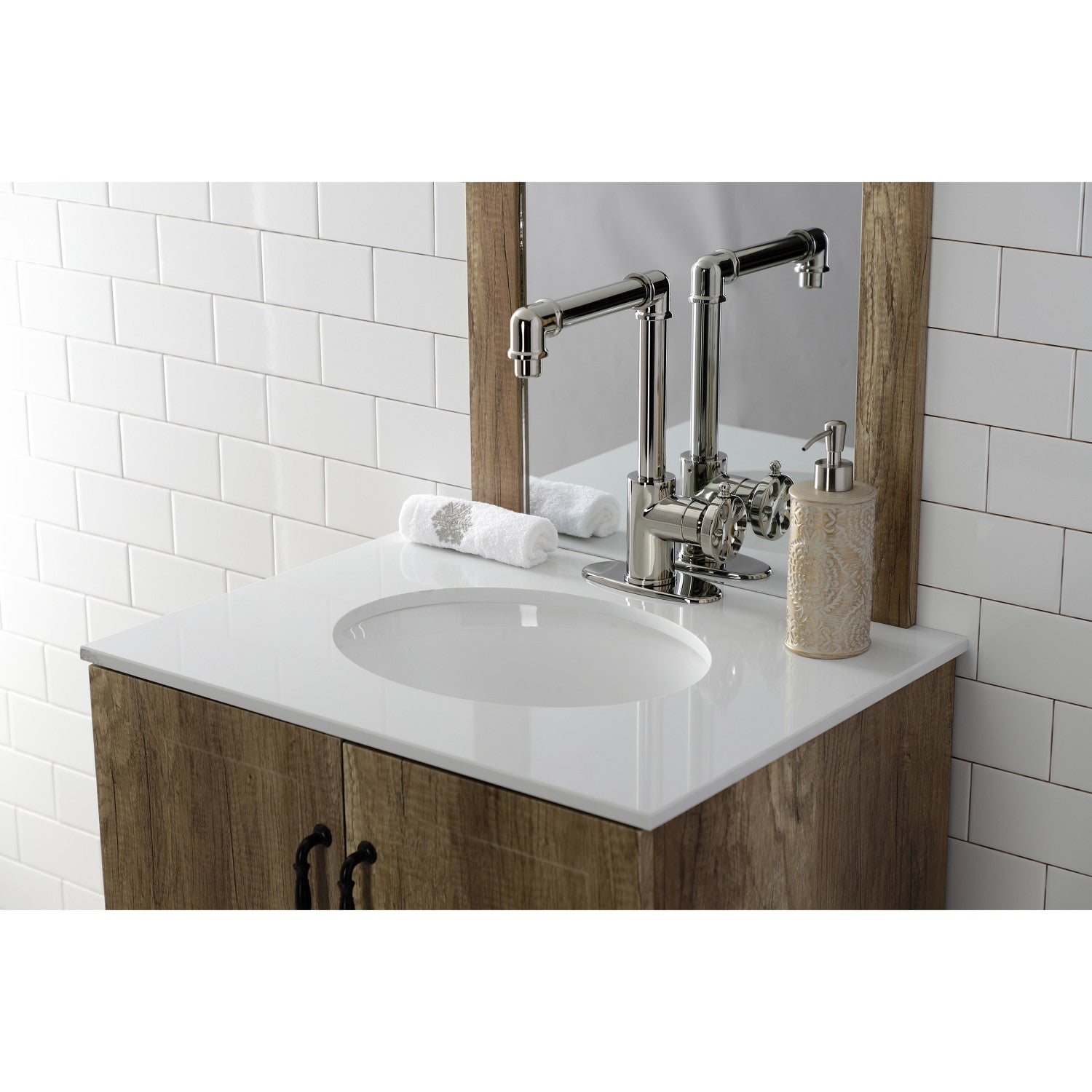 Belknap KSD144RXPN Single Handle Bathroom Sink Faucet with Deck Plate & Push Pop-Up Drain - Polished Nickel Finish for Modern Vanities & Powder Rooms