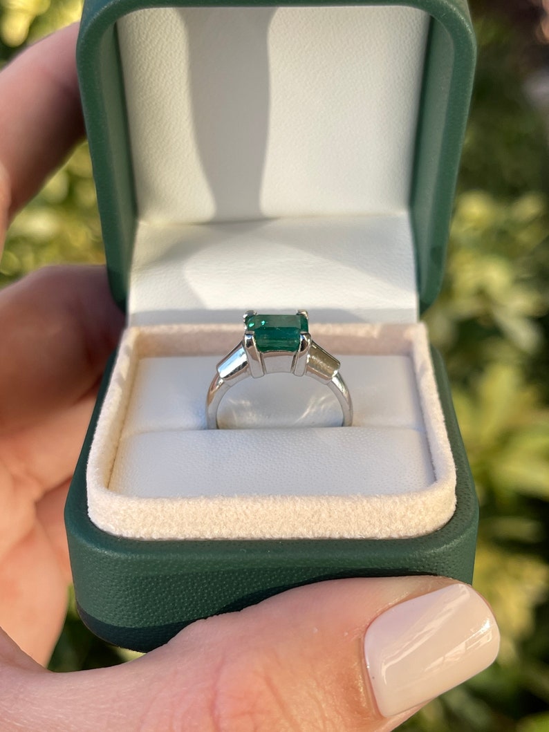 2.15ct Asscher Cut Emerald Solitaire Ring in 14K White Gold - Elegant Engagement, Wedding, Anniversary Jewelry Gift for Her