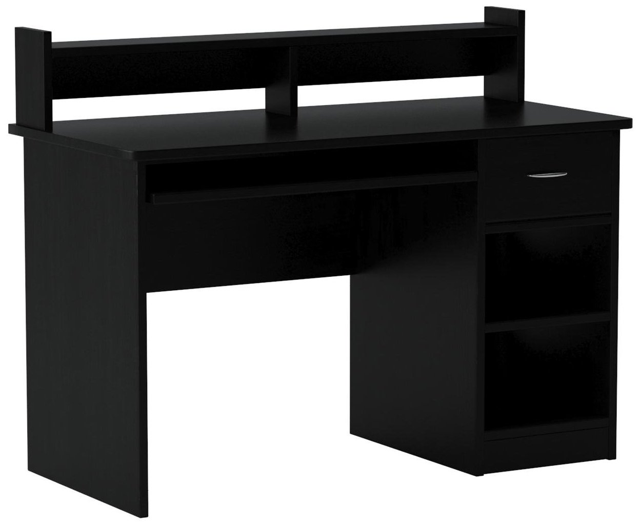OneSpace Essential Computer Desk with Hutch and Pull-Out Keyboard - Black | Home Office Desk for Work, Study & Gaming | Compact Workstation for Small Spaces