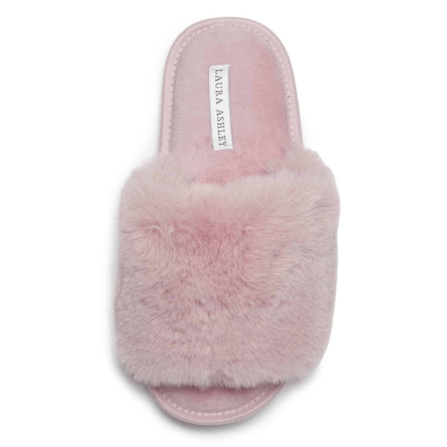 Laura Ashley Women's Soft Plush Memory Foam Slide Slippers - Fuzzy Open-Toe Faux Fur Indoor House Shoes for Cozy Comfort at Home, Bedroom & Lounge Wear