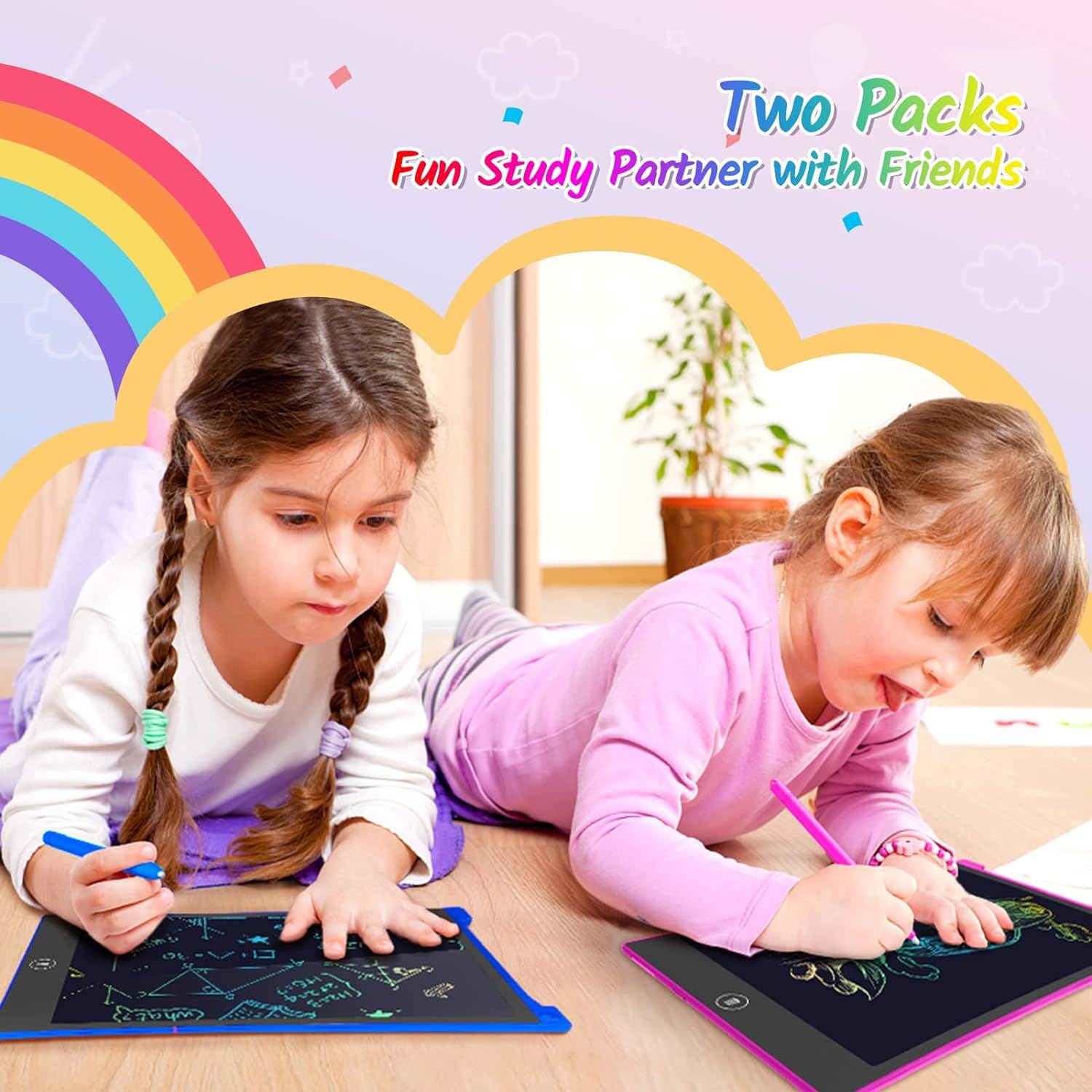 TECJOE 2 Pack LCD Writing Tablet - 10 Inch Colorful Doodle Board Drawing Tablet for Kids, Erasable Electronic Sketch Pad - Perfect Travel Learning Toy & Christmas Birthday Gift for 3 4 5 6 Year Old Boys Girls Toddlers - Great for Home, School & Car Rides