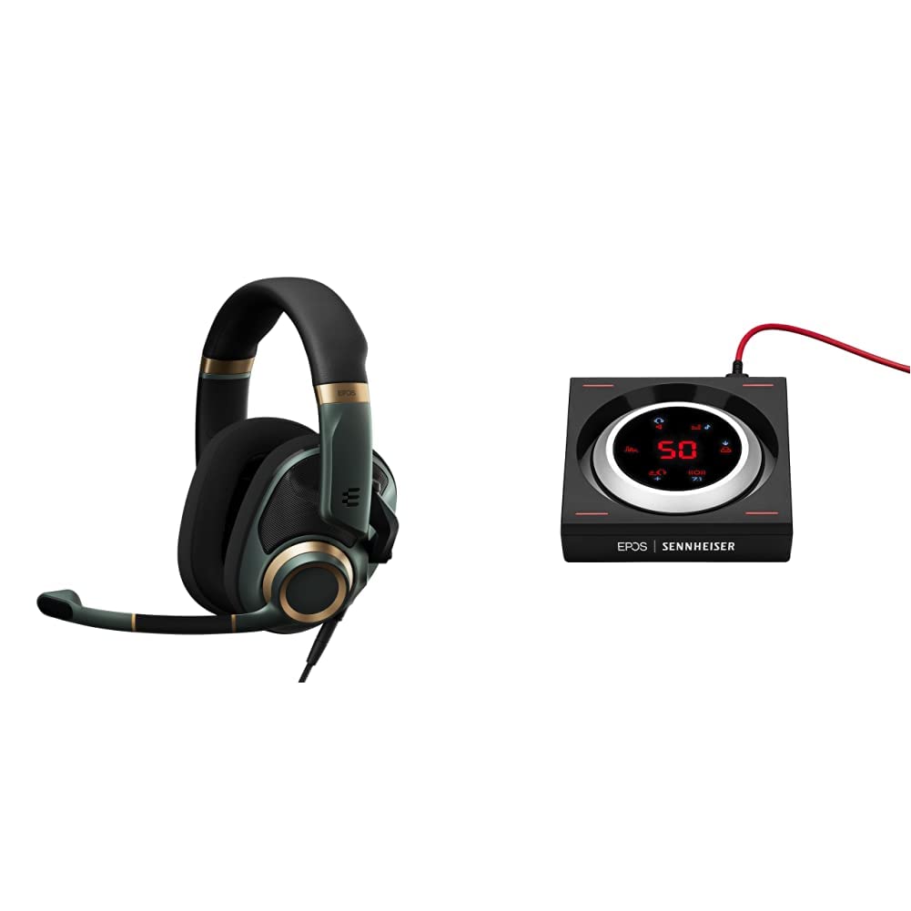 EPOS H6Pro Open-Back Gaming Headset with Detachable Mic & GSX 1000 USB Audio Amplifier - 7.1 Surround Sound, Side Tone, EQ for PC/PS5/Xbox - Perfect for Competitive Gaming & Streaming (Green)