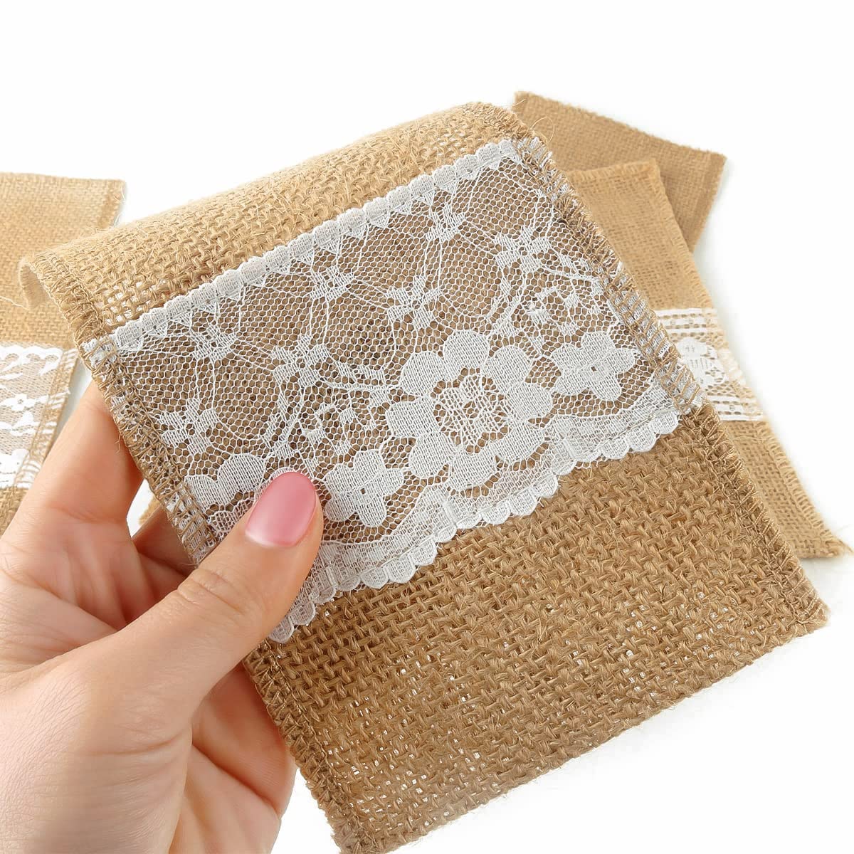 50 PCS 4x8 Inch Burlap Silverware Holders - Rustic Cutlery Pouches for Wedding Utensil Bags, Knives & Forks Organizer - Perfect for Rustic Wedding Decor, Party Favors, and Farmhouse Table Settings